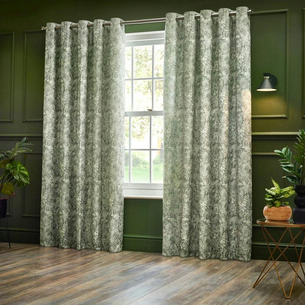 Wylder Chenille Bengal Tiger Eyelet Curtains - Sage - 168Cm X 137Cm - Sage - 100% Polyester