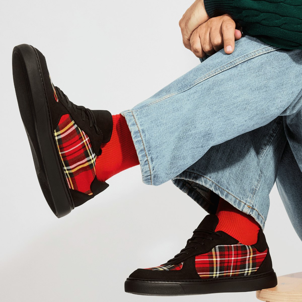 Embassy London Men's Black/Red Strada - & Tartan - Tartan Leather & Suede Trainer - Uk 6.5 / Eu 40 / Us 7.5
