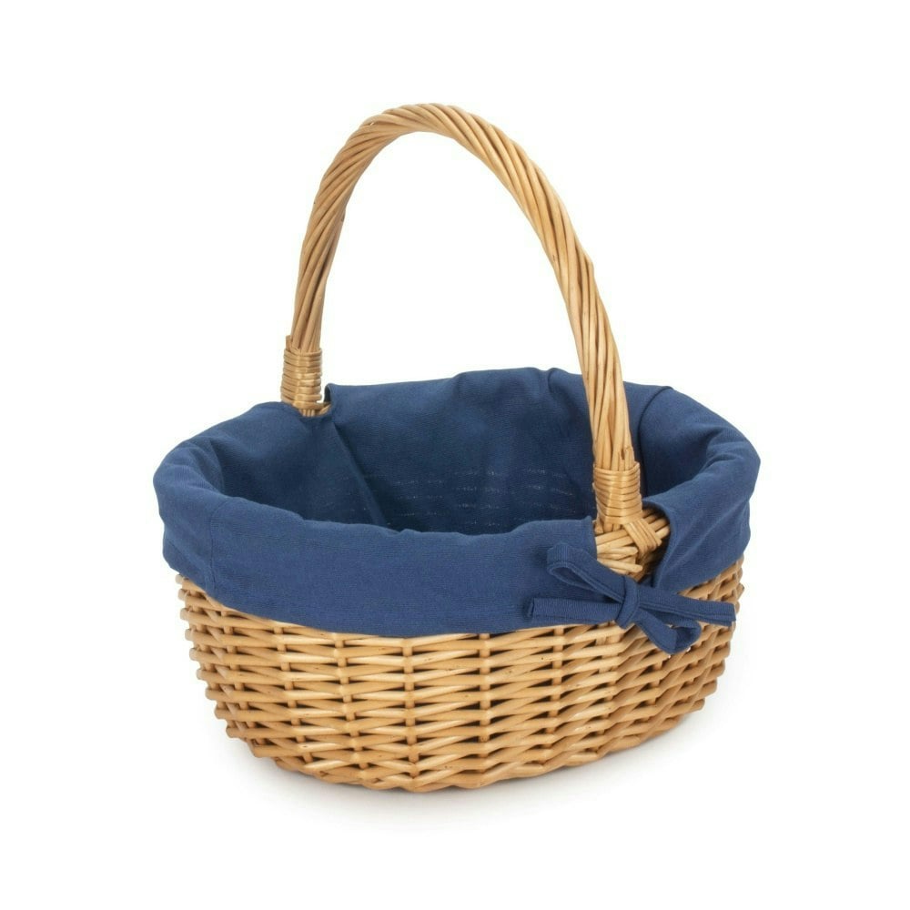 Rackhams Blue Full Buff Willow Childs Oval Wicker Shopping Basket - Navy