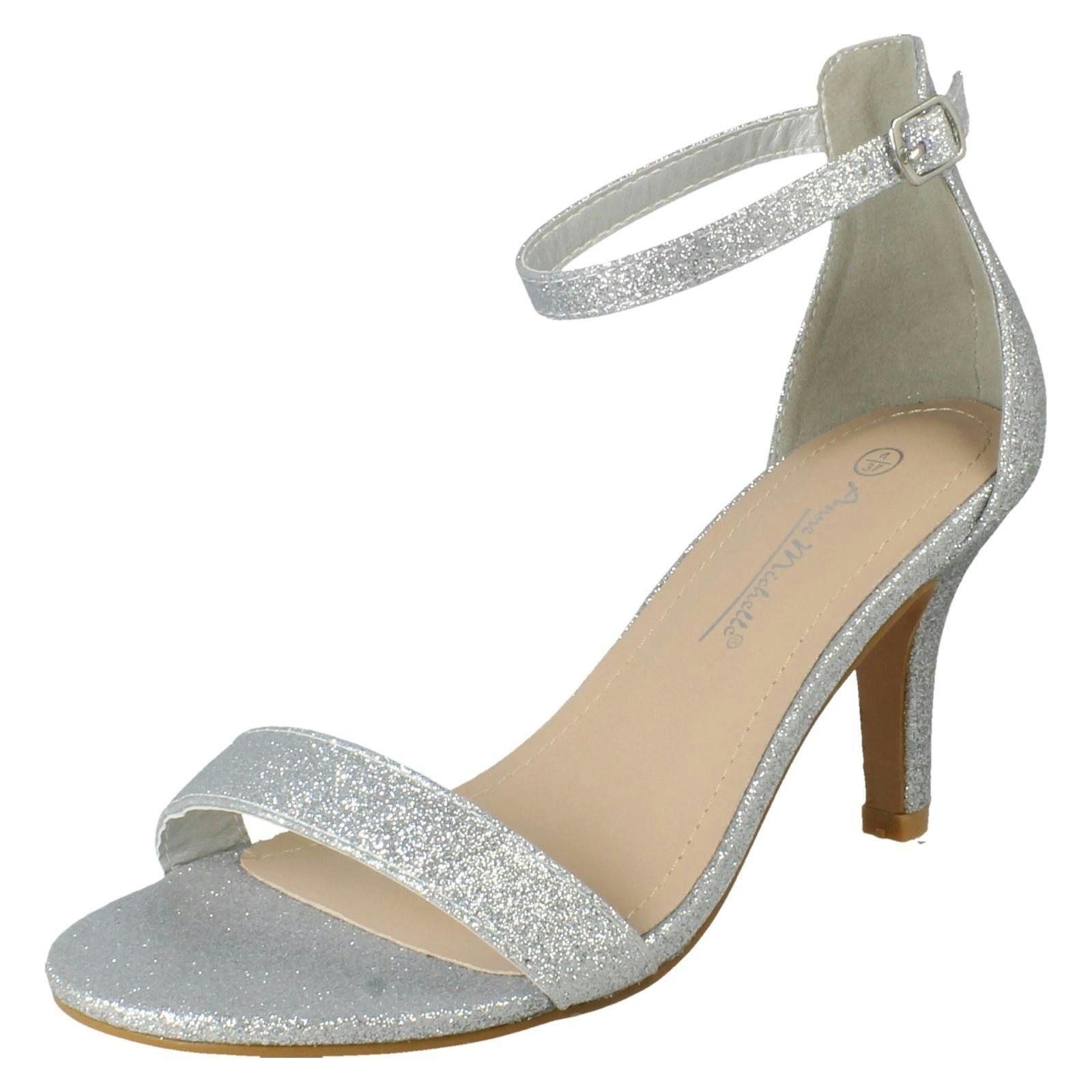 Spot On Women's Silver Wide Fit High Heeled Evening Sandals F12121 - Uk 4
