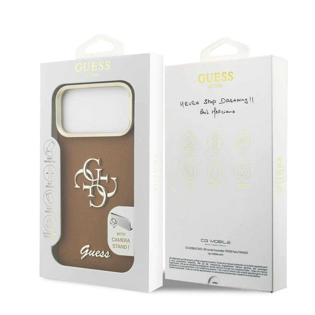 Guess Black Pu Grained 4G Logo Stand Camera Frame Case For Iphone 17 Pro Max 6.9" - Guhcp17xpcs4gsk