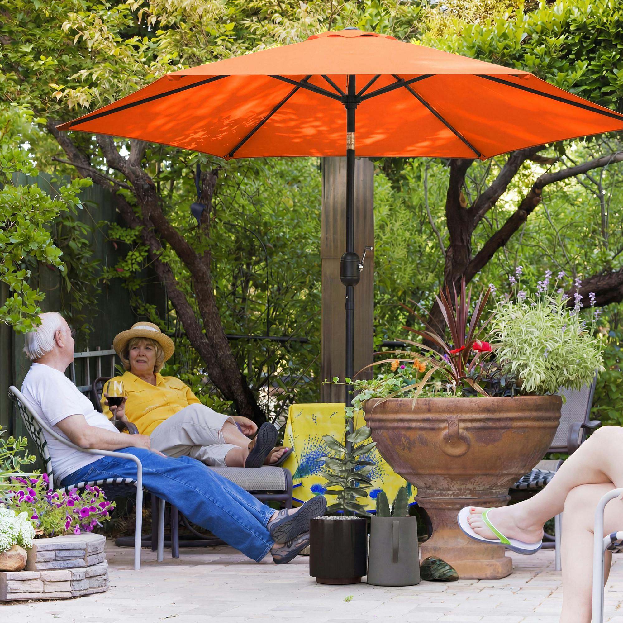 Outsunny Orange 2.6M Garden Parasol Umbrella With Aluminium Pole, Tilt, Crank - Dia. 2.65 X 2.3H M