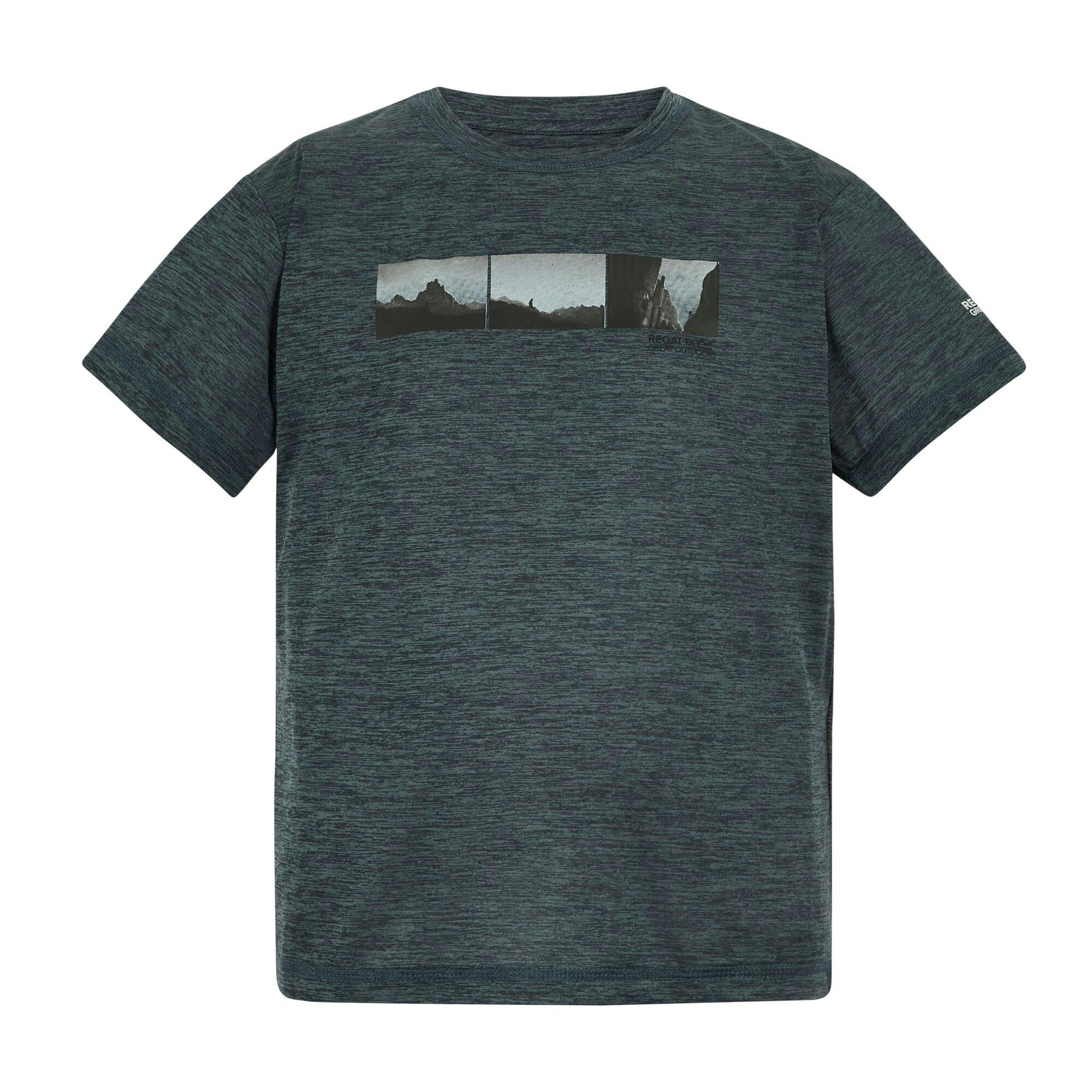 Regatta Dark Kids Alvarado Back Print T-Shirt - Storm Marl - 3-4 Years - Storm Marl - 50% Recycled Polyester/50% Polyester