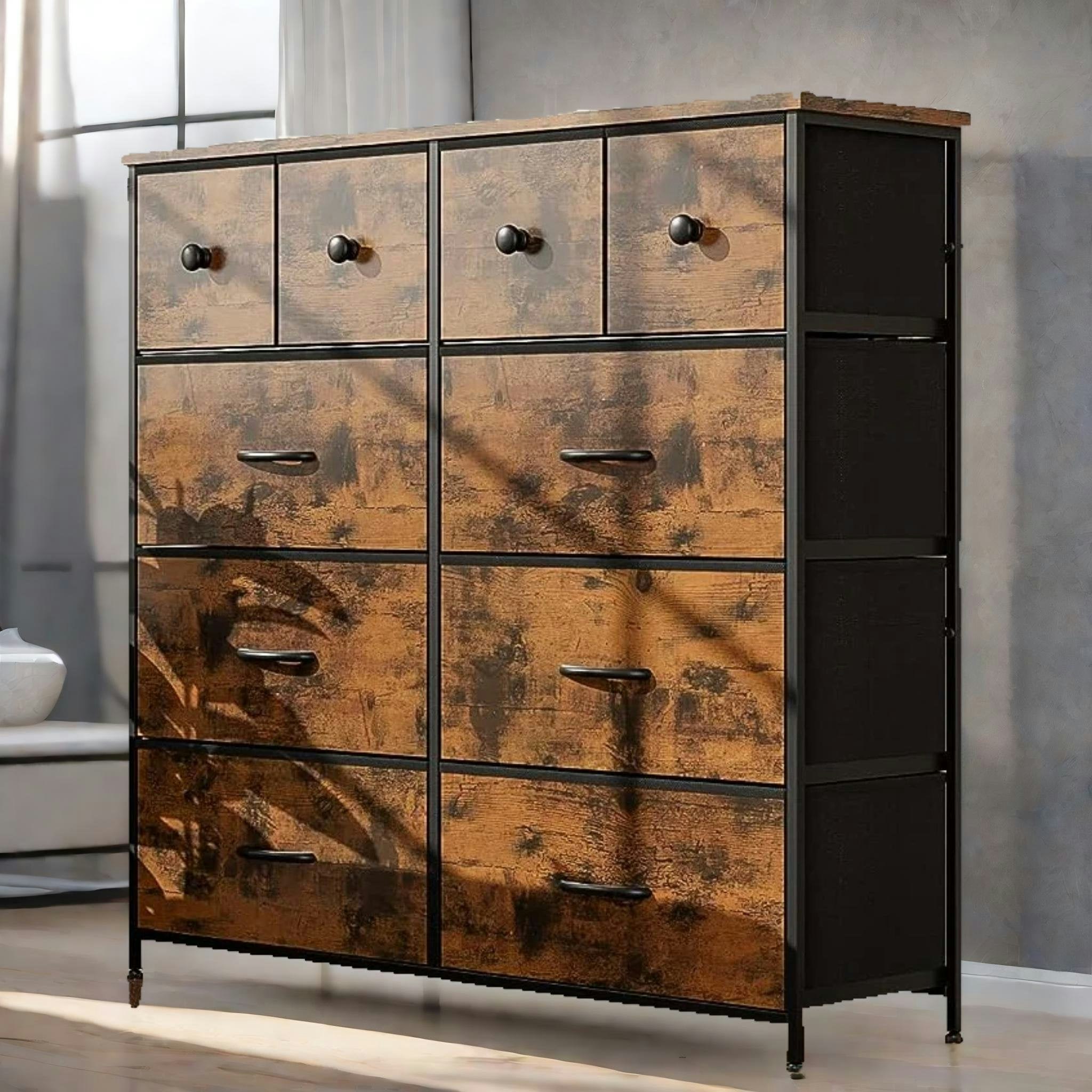 Rafaelo Mobilia Brown Industrial 10 Fabric Drawer Chest Rustic