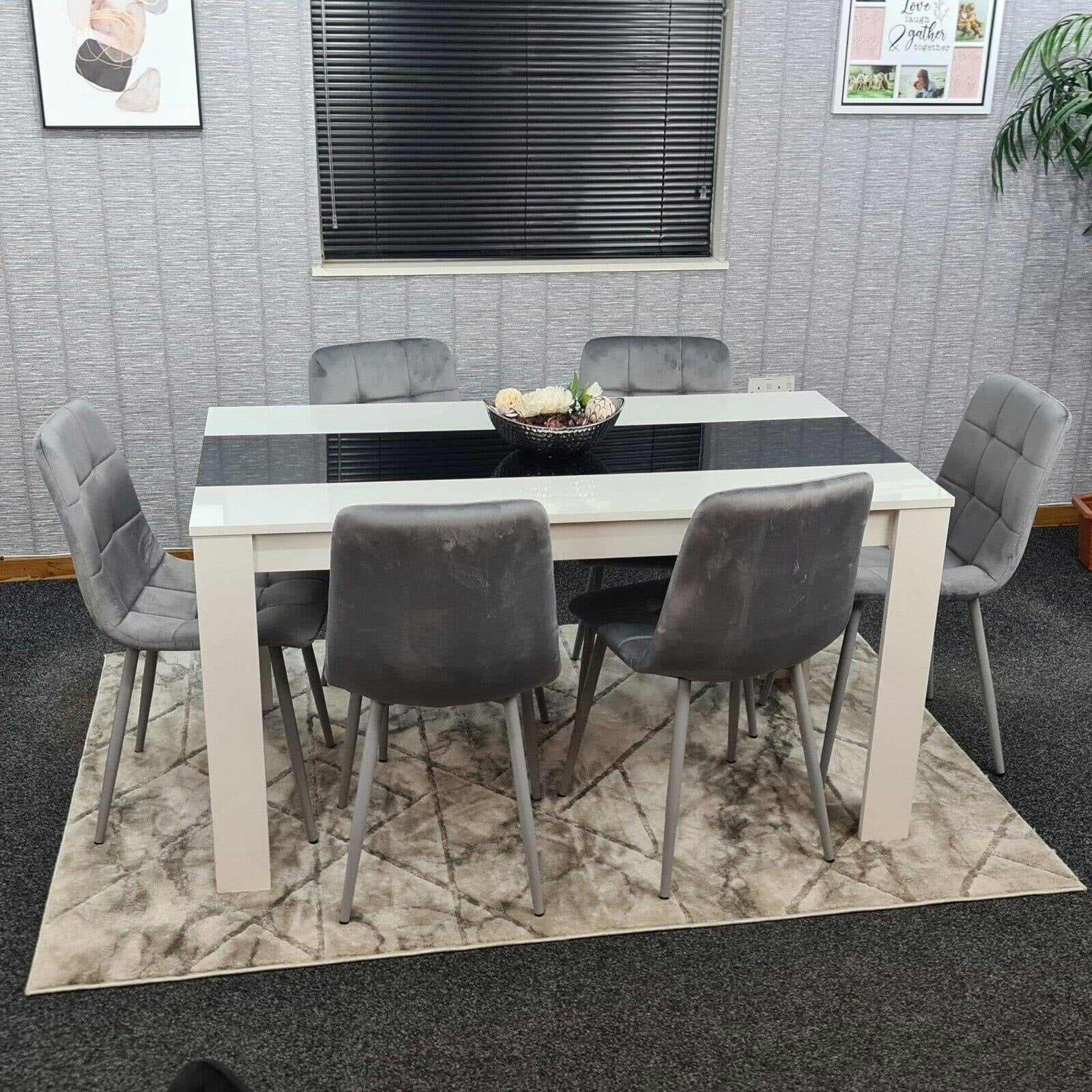 Kosy Koala Unisex Black Modern White & Dining Table Set W/ 6 Grey Velvet Chairs Dining Room Furniture | Size: 140Cm X 80Cm - Image 7