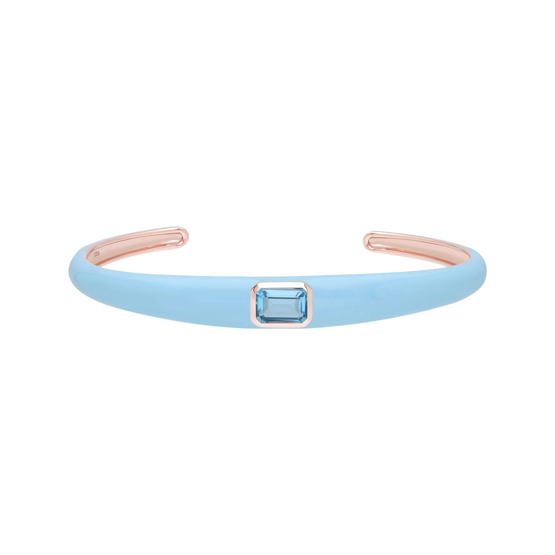 Gemondo Blue/Sky Blue/Gold Siberian Waltz Enamel & Octagon Topaz Bangle In Rose Vermeil