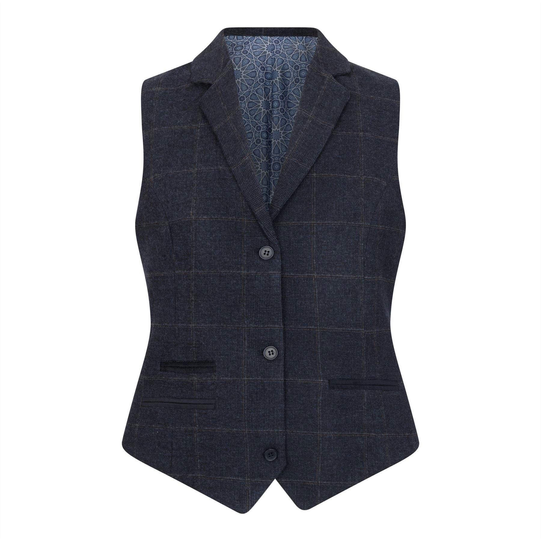 Truclothing Women's Blue Navy Tailored Fit Tweed Formal Waistcoat - Navy - Uk S/10 | Eu 36 | Us 6