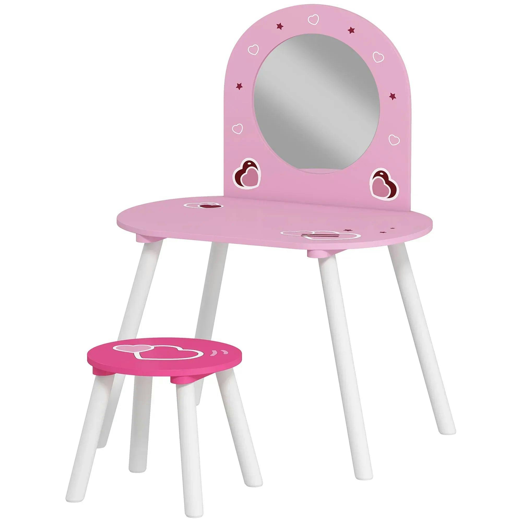 Aiyaplay Unisex Pink Kids Dressing Table With Mirror & Stool, Kids Vanity Set, - Image 3