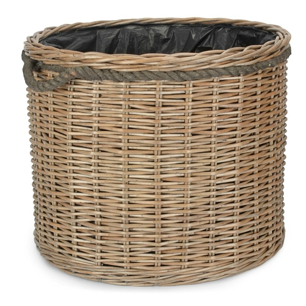 Rackhams Black/Brown Round Willow Patio Planter With Plastic Lining - One Size