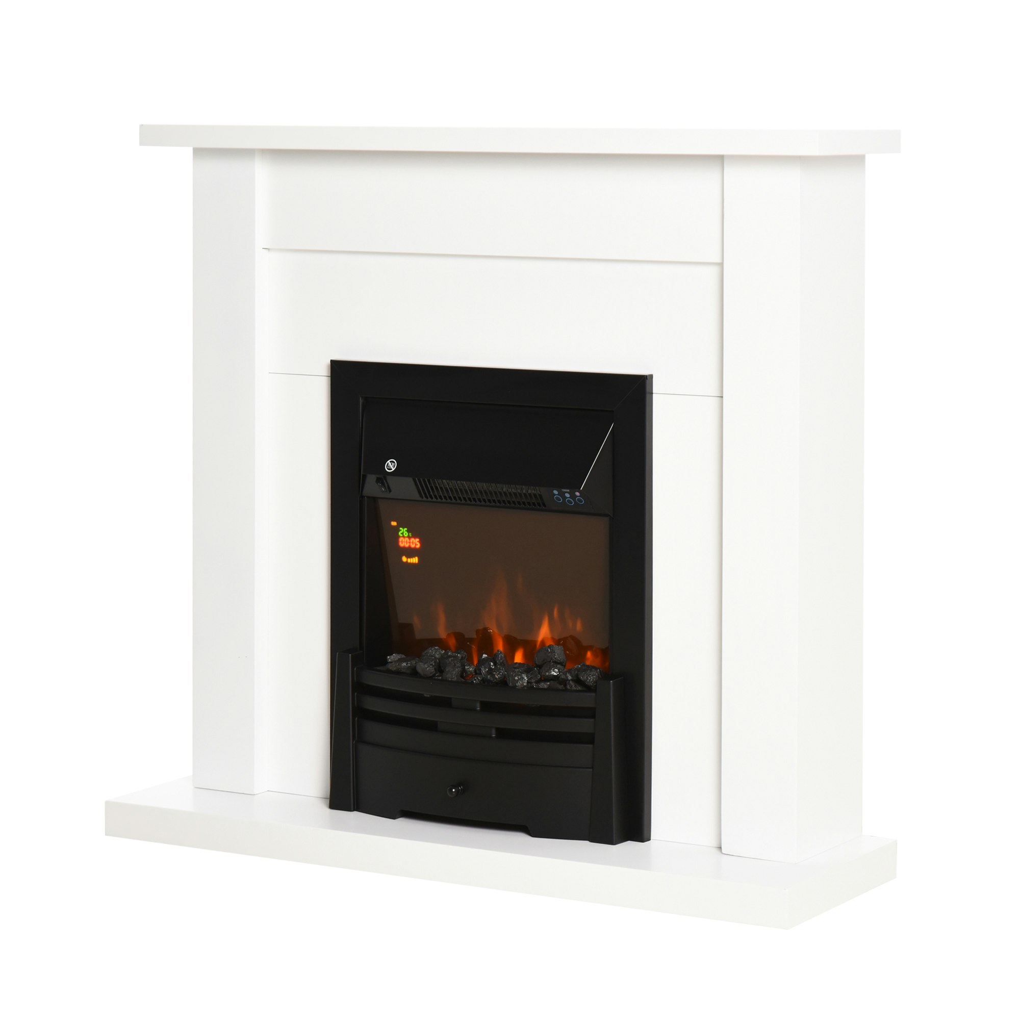 Homcom White 1000W/2000W Electric Fire & Mantelpiece W/ Led Flames Remote Timer - 102Cm X 30Cm X 95Cm