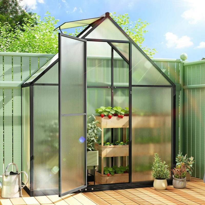 Outsunny Green/Black Polycarbonate House Garden House With Swing Door, - Image 3