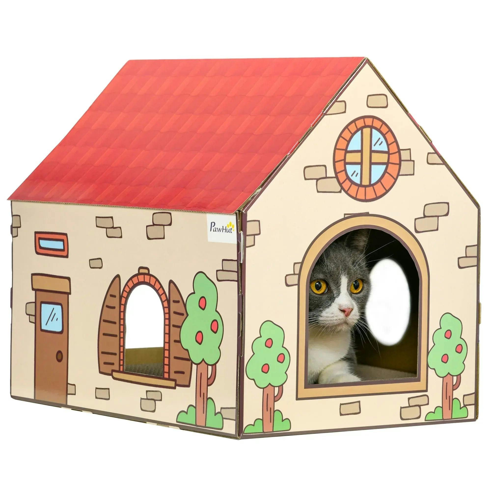 Pawhut Cardboard Cat House, Recyclable Corrugate Scratcher For Indoor Cats - Image 6