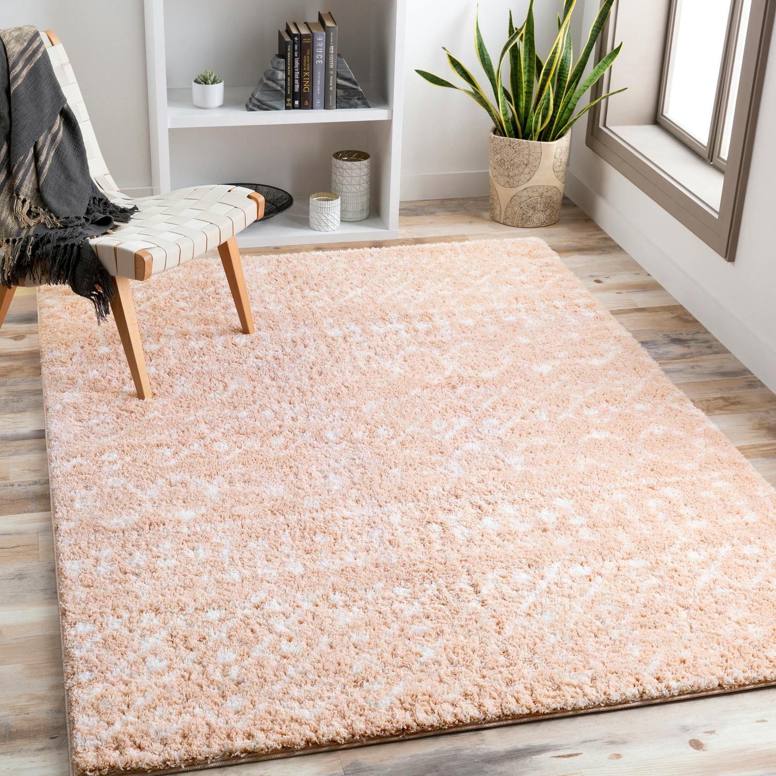 Rackhams Pink/Ivory Aliyah Shag-Global Plush Soft Pile Rug - 160 X 220 Cm
