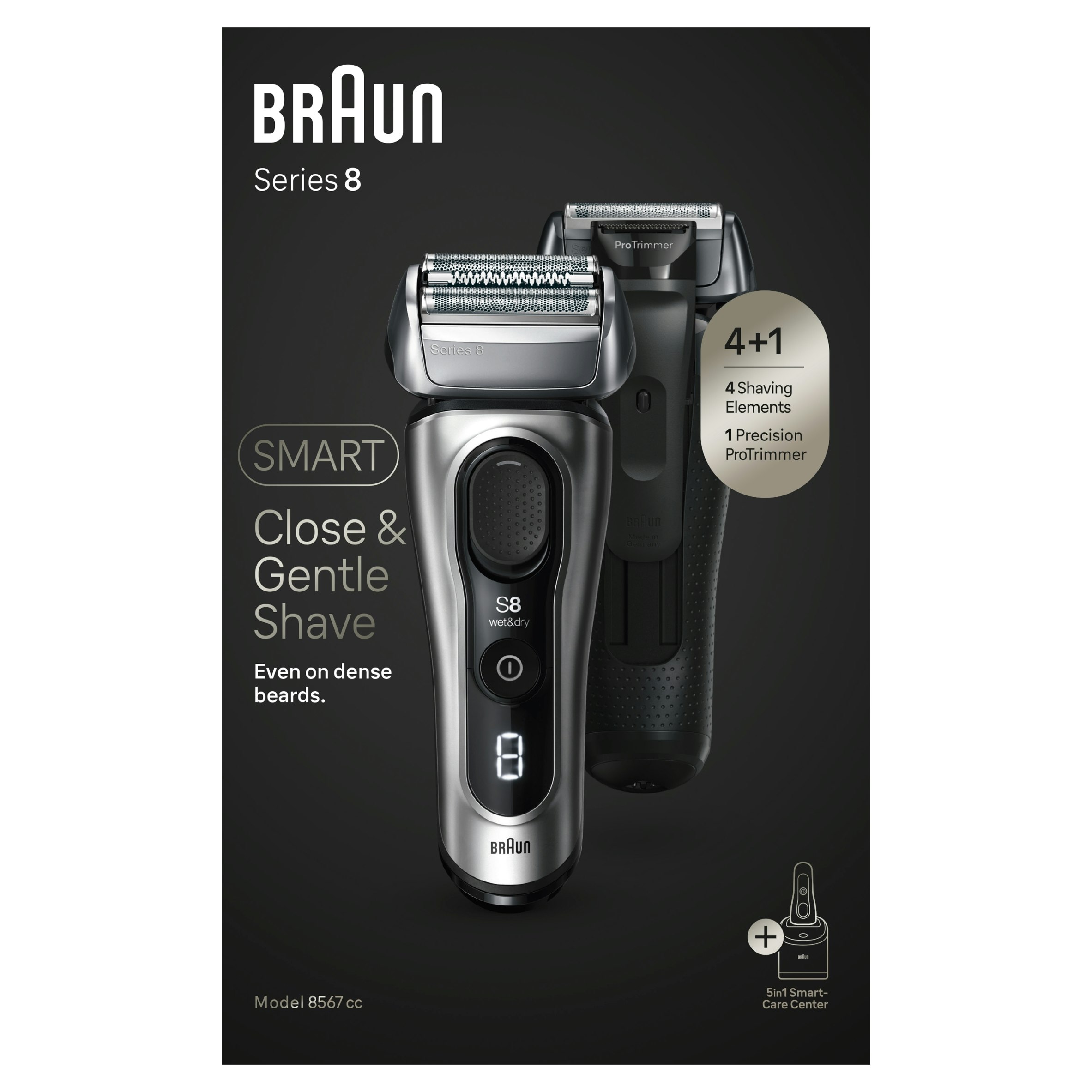 Braun Silver Series Electric Shaver, Smartcare Center, Wet & Dry Electric Razor, 8567Cc Size 8