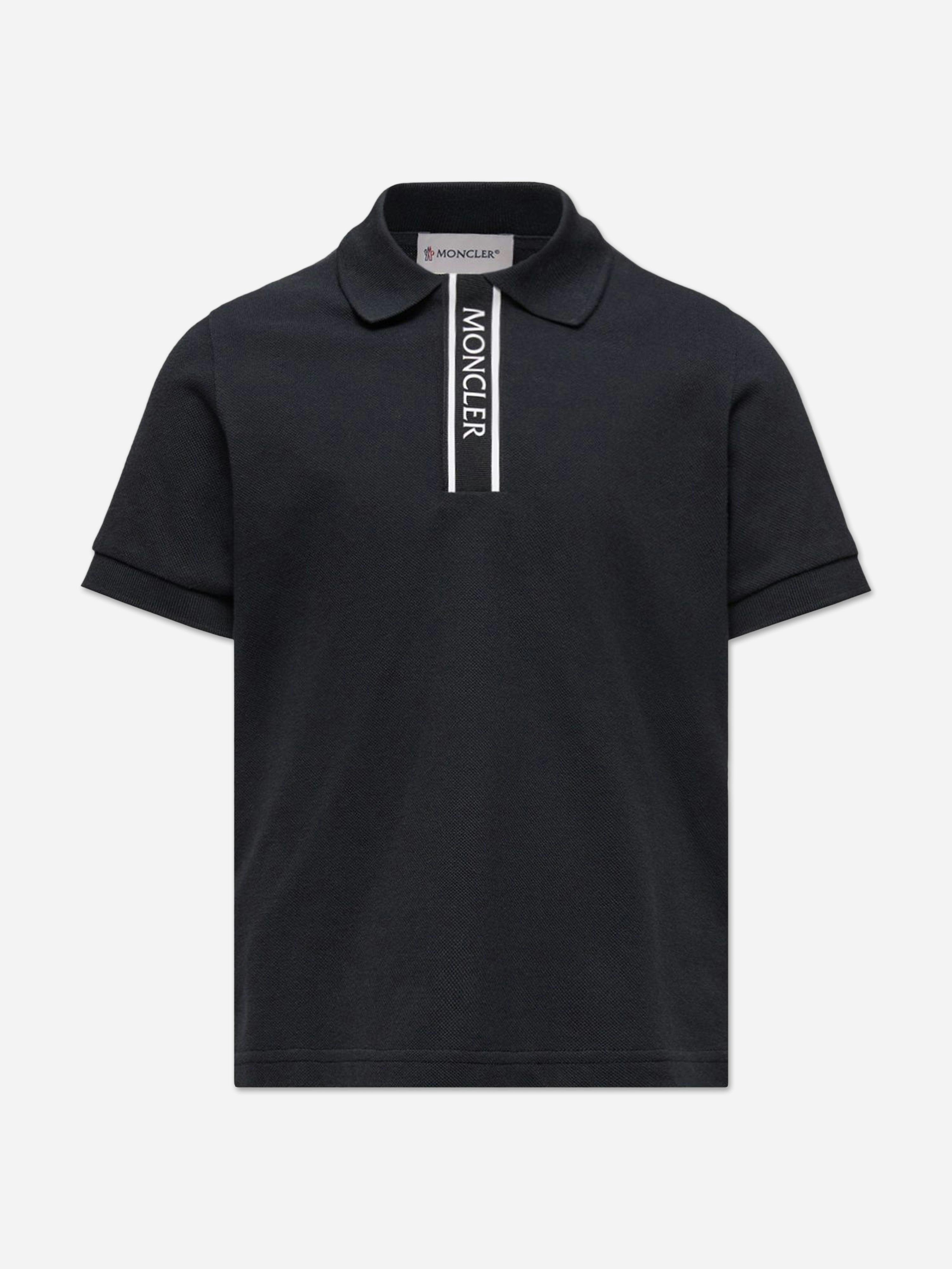 Moncler Enfant Boys Black Cotton Logo Polo Shirt In - 6 Yrs