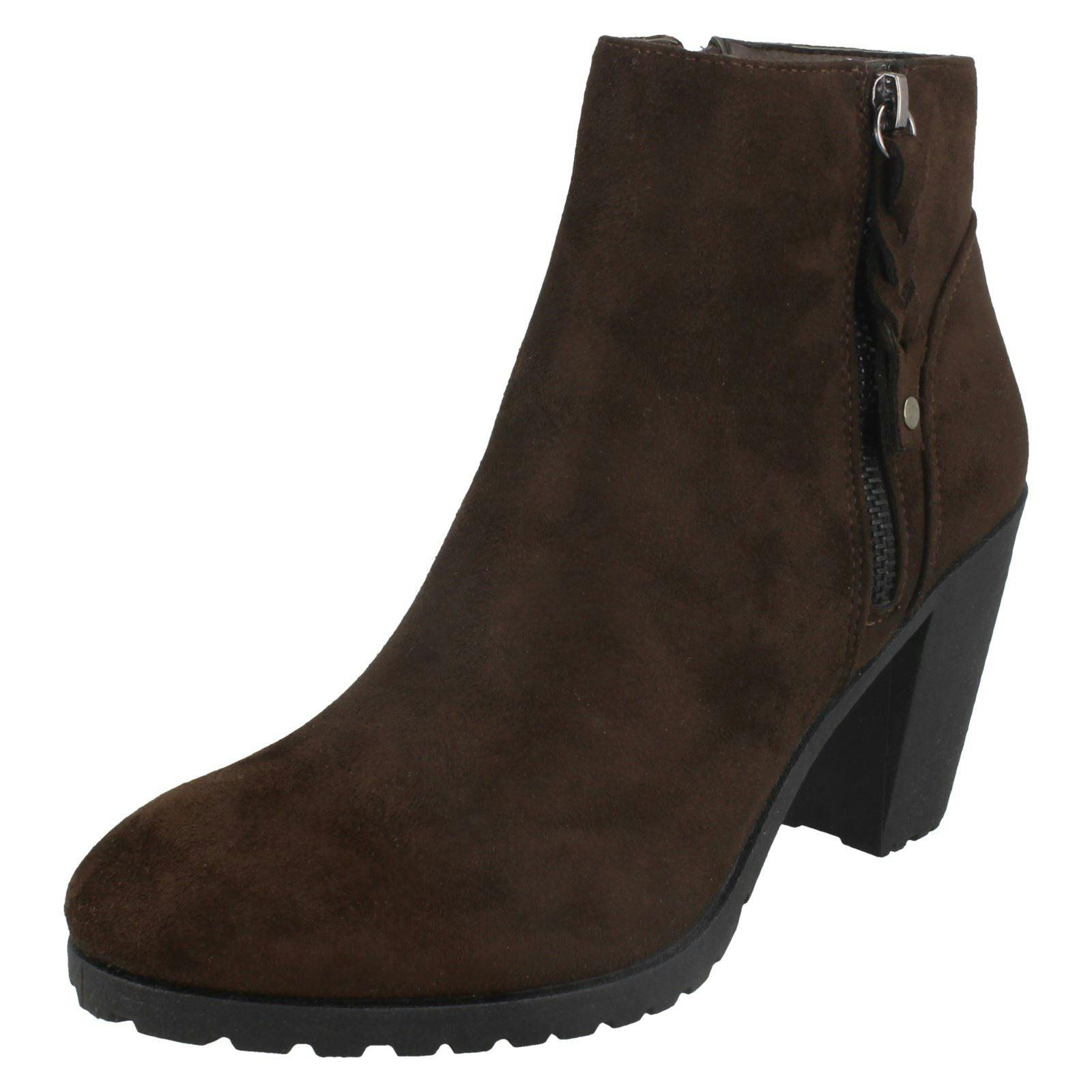 Spot On Women's Brown Ankle Boots With Zip Detail - Uk 7