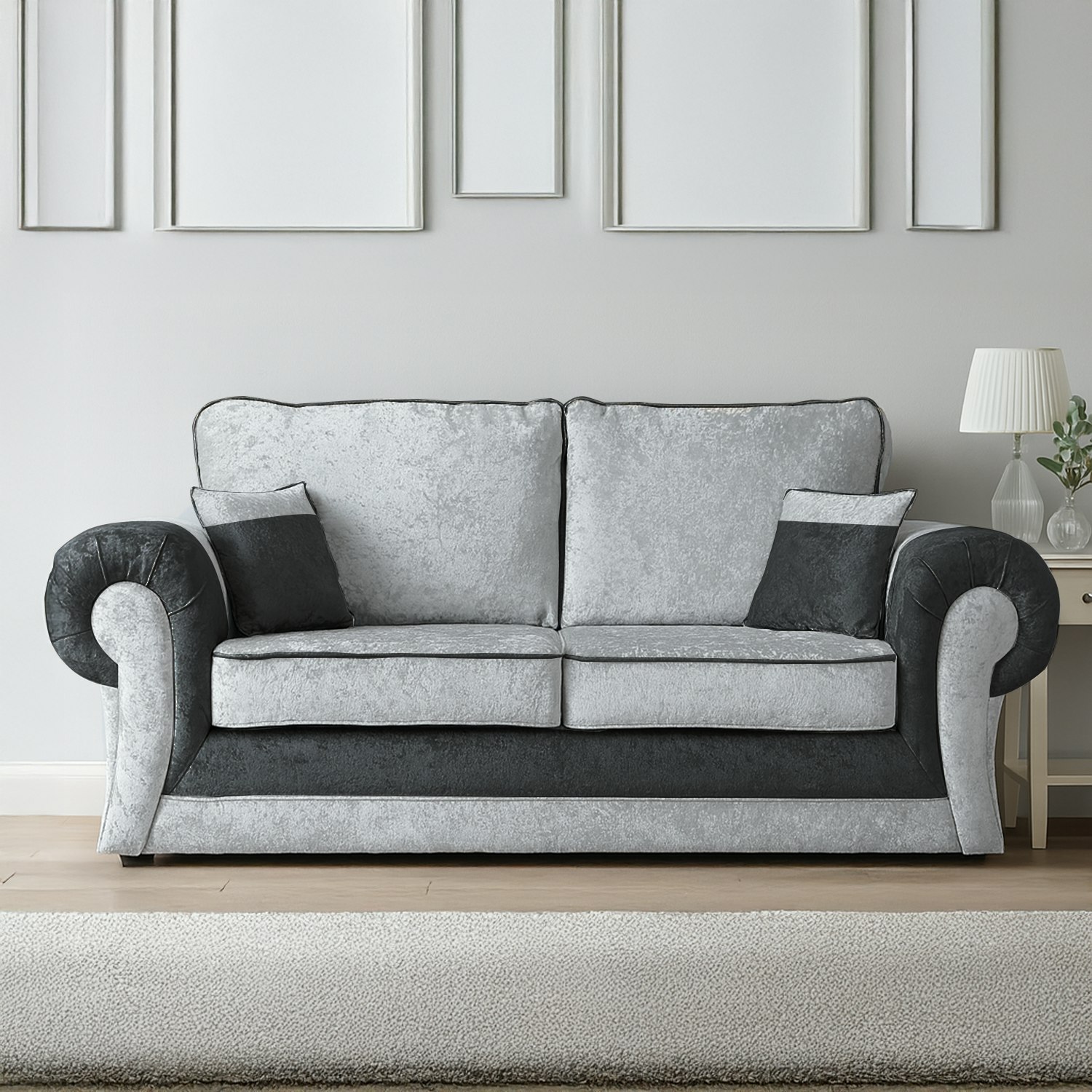Rackhams Black/Silver Chelsea Crushed Velvet Full Back 2 Seater - And