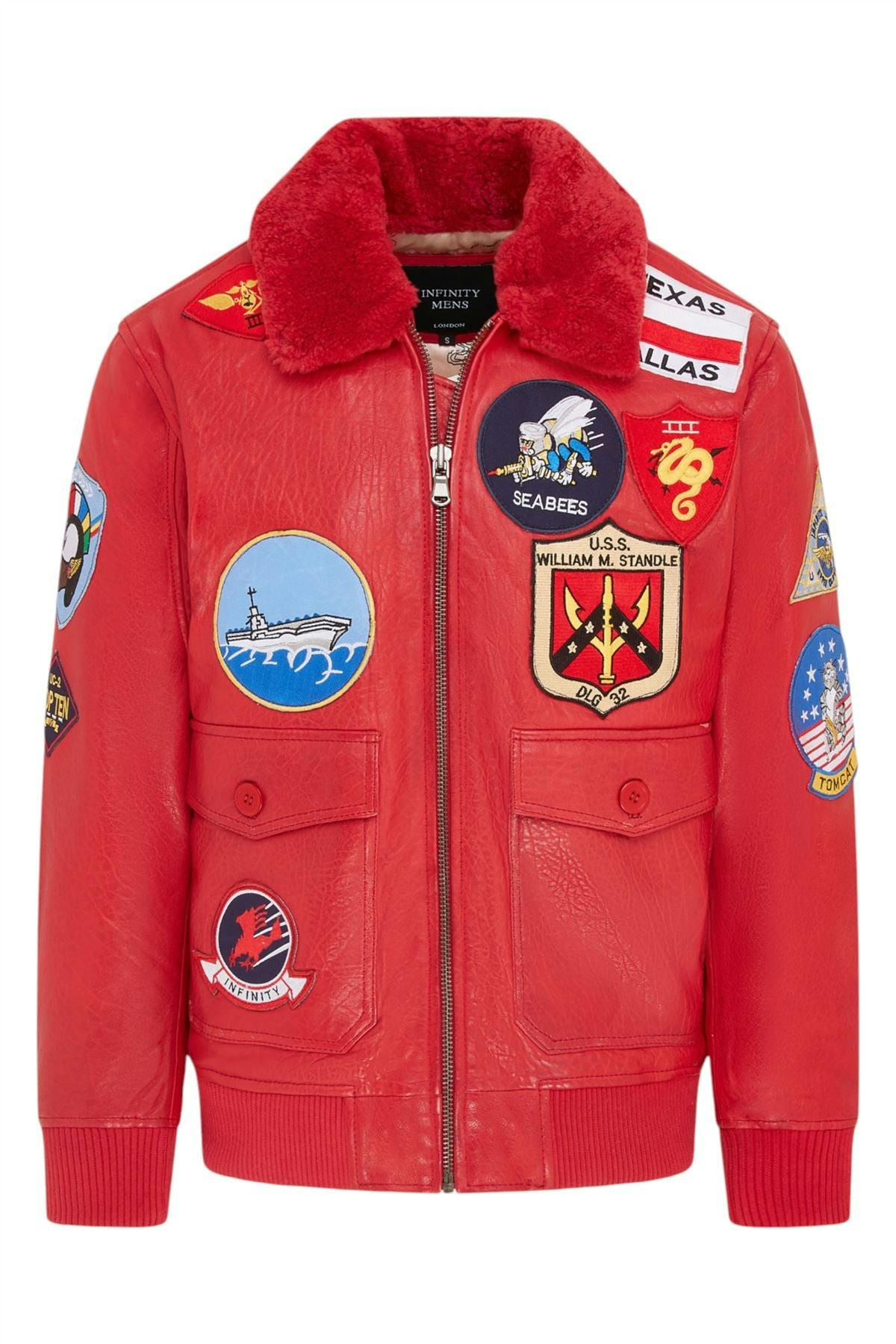 Infinity Leather Men's Red Top Gun A2 Leather Bomber Jacket-San Diego - Uk M | Eu 48 | Us 38
