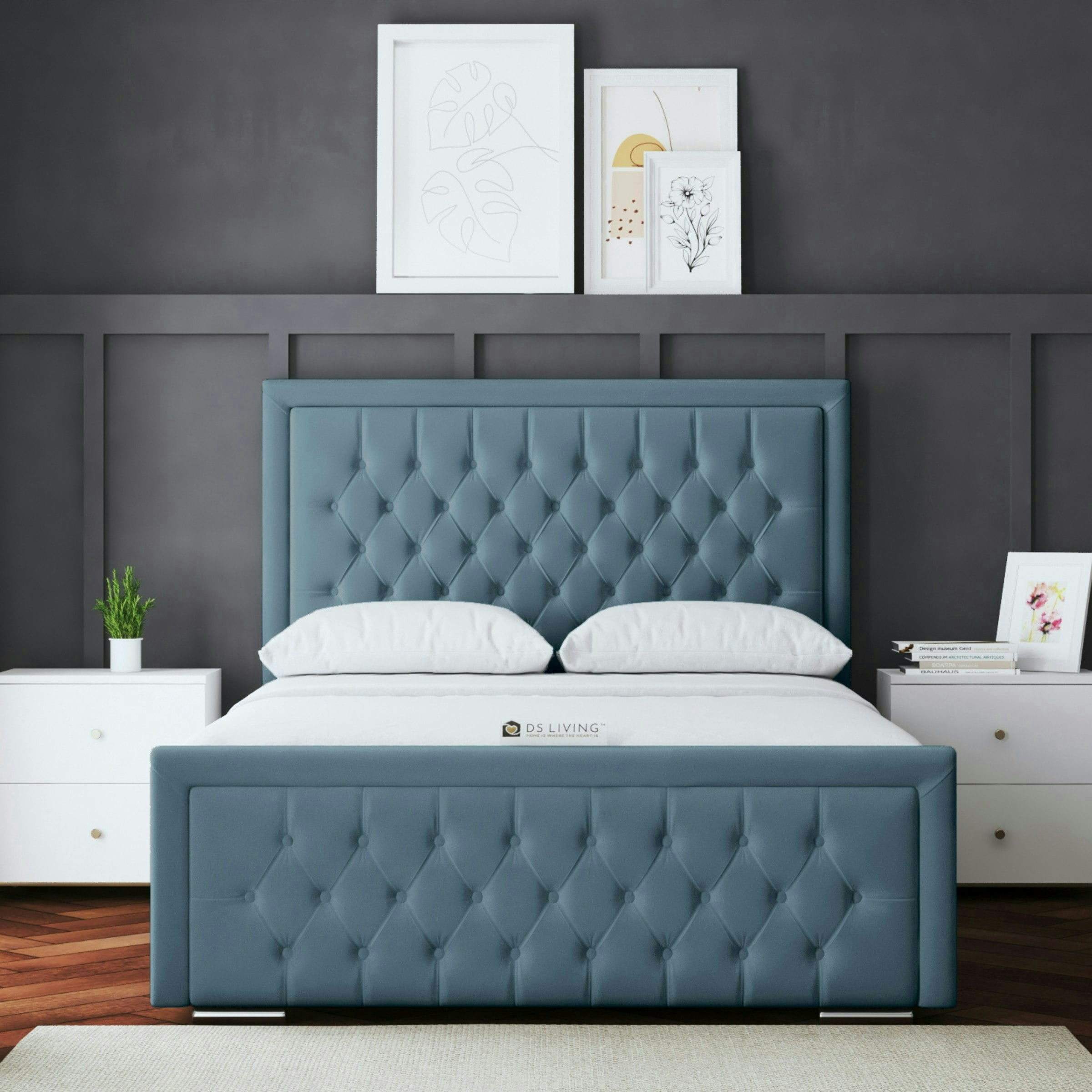 Rackhams Blue Allegra Divan Bed With Upholstered Headboard - King / 5Ft