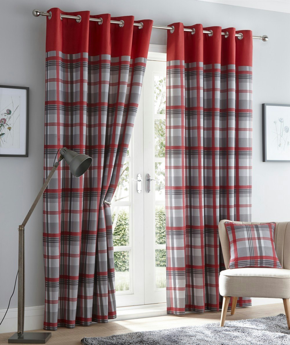 Portfolio Home Red Orleans Check Eyelet Curtain - 66 X 72"