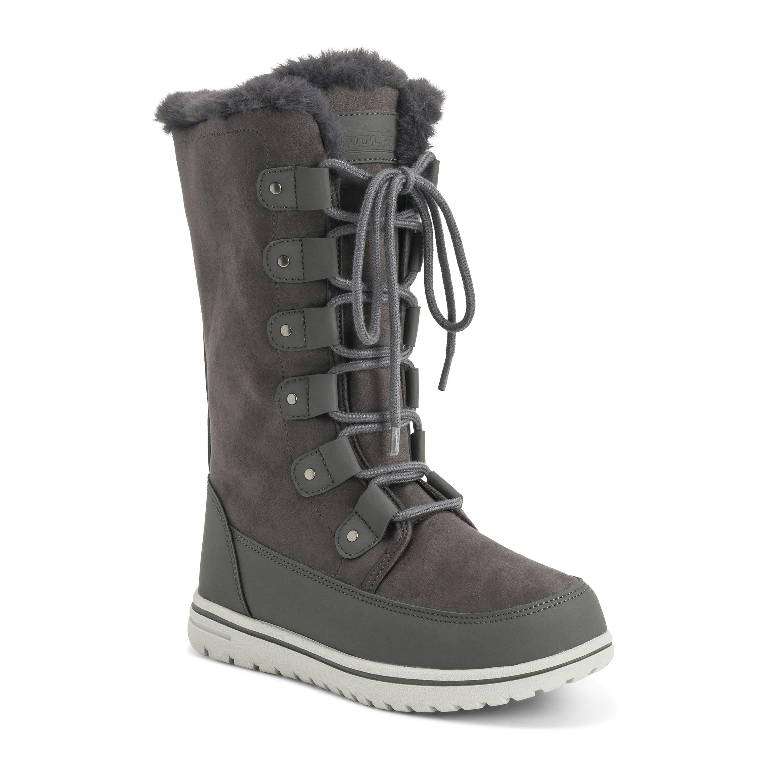 Viva Women's Grey Polar Boot Fleece Lined Snow Winter Hiking Durable Ankle Boots - 7 - Suede
