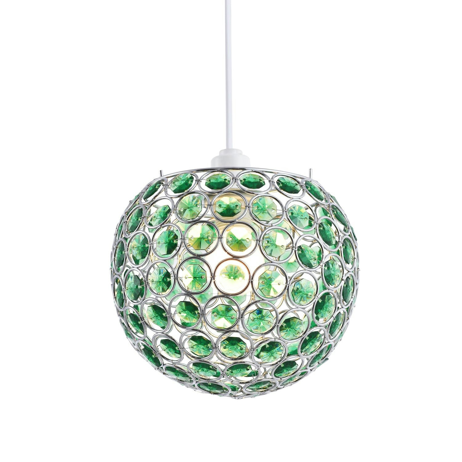 Happy Homewares Green Modern Round Globe Easy Fit Pendant Shade With Small Acrylic Bead Jewels