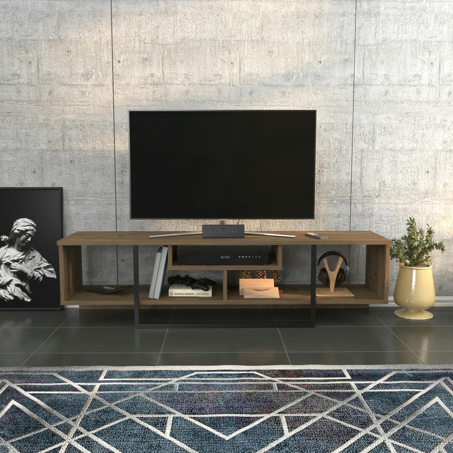 Rackhams Black Asal Modern Tv Stand Tv Cabinet For Tv's Up To 65" - Walnut