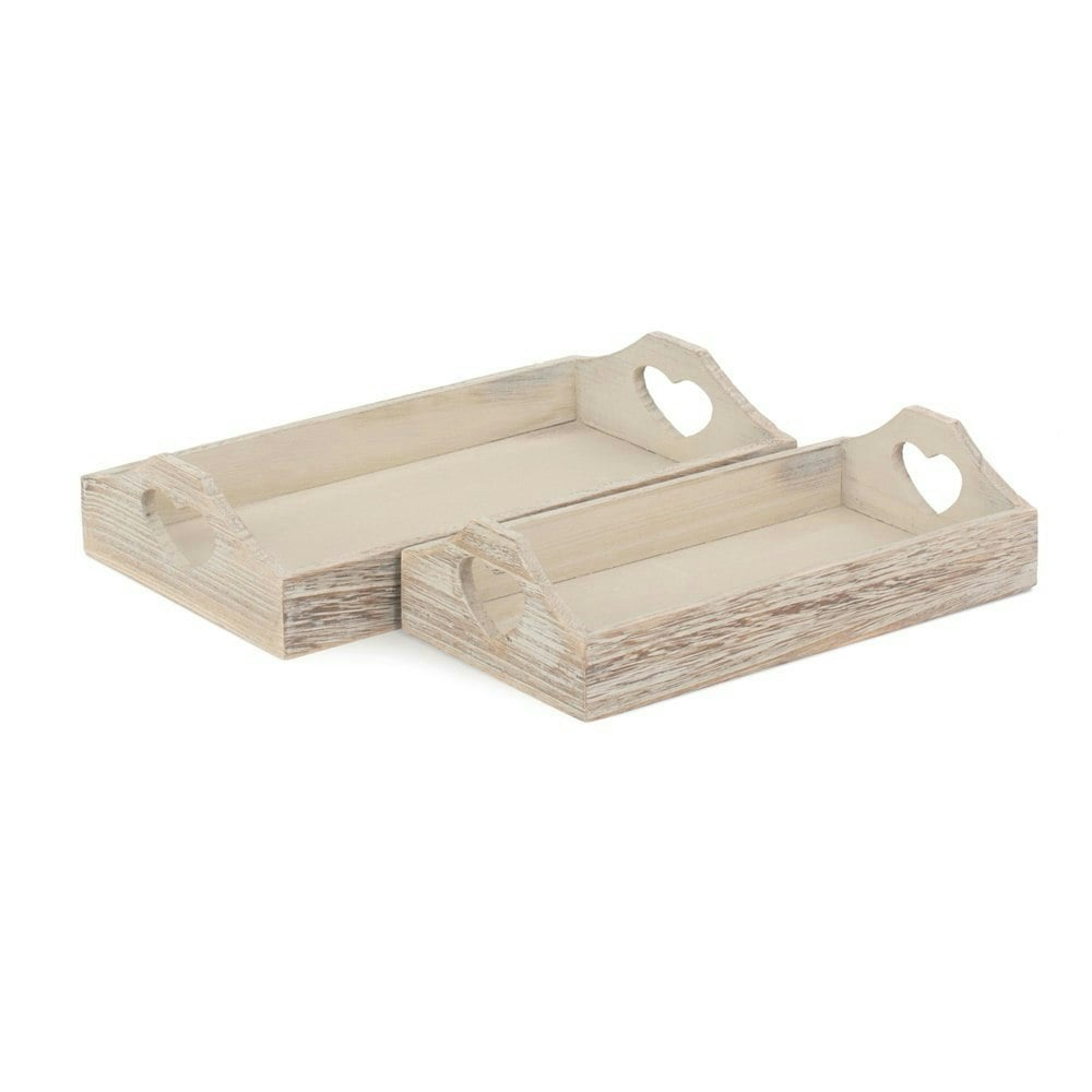 Rackhams Red Shallow Wooden Heart Cut Out Tray - Set Of 2