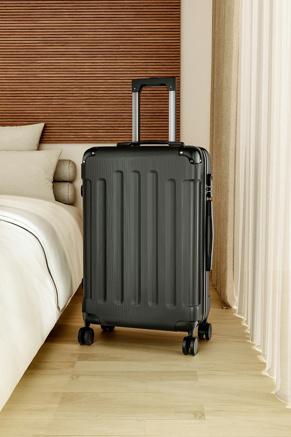 Living And Home Black Modern Hardside Spinner Suitcase With Combination Lock, 28"