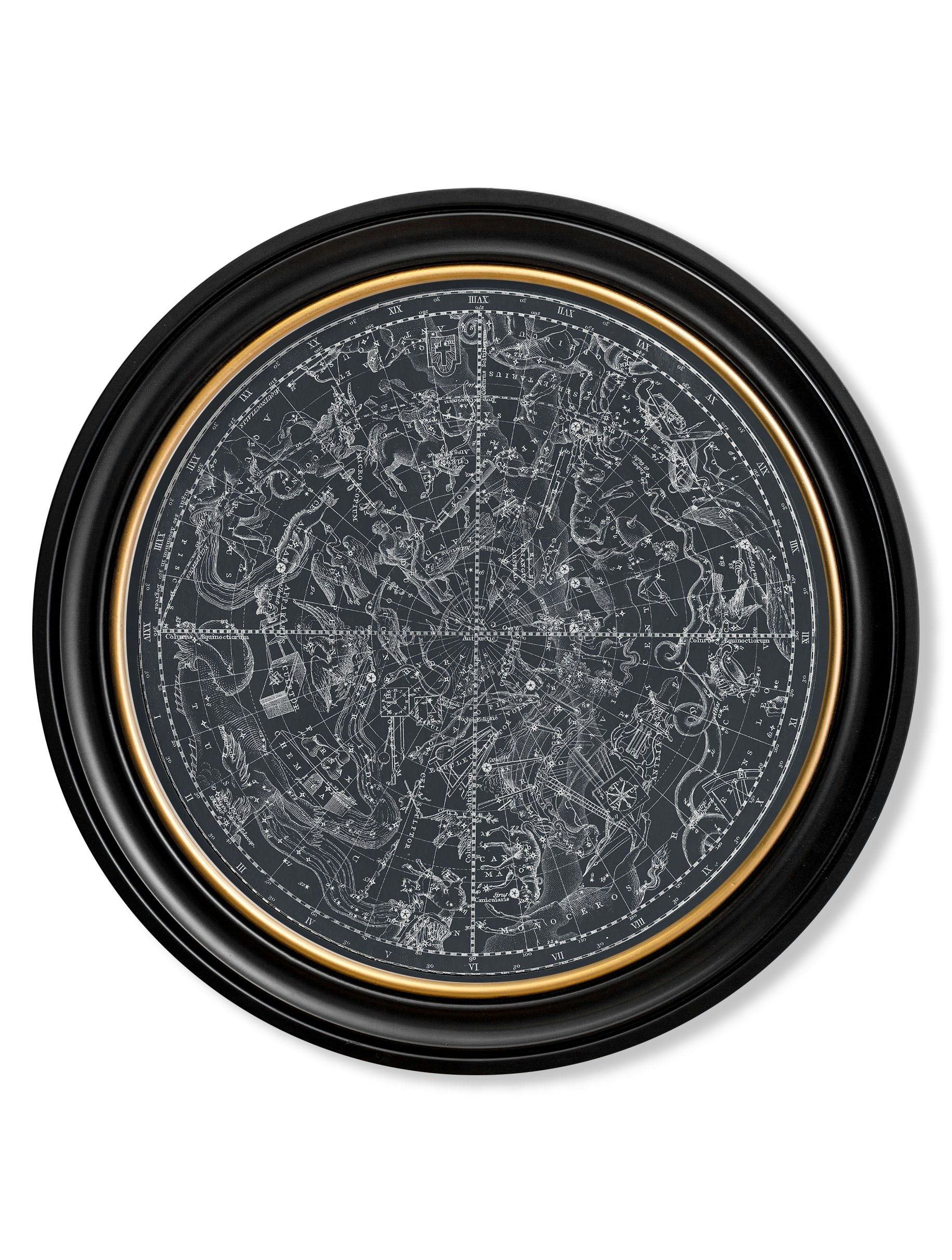 Exceptional Art Black C.1800 Map Of Constellations - Round Frame - 70 X 70Cm - Southern Hemisphere
