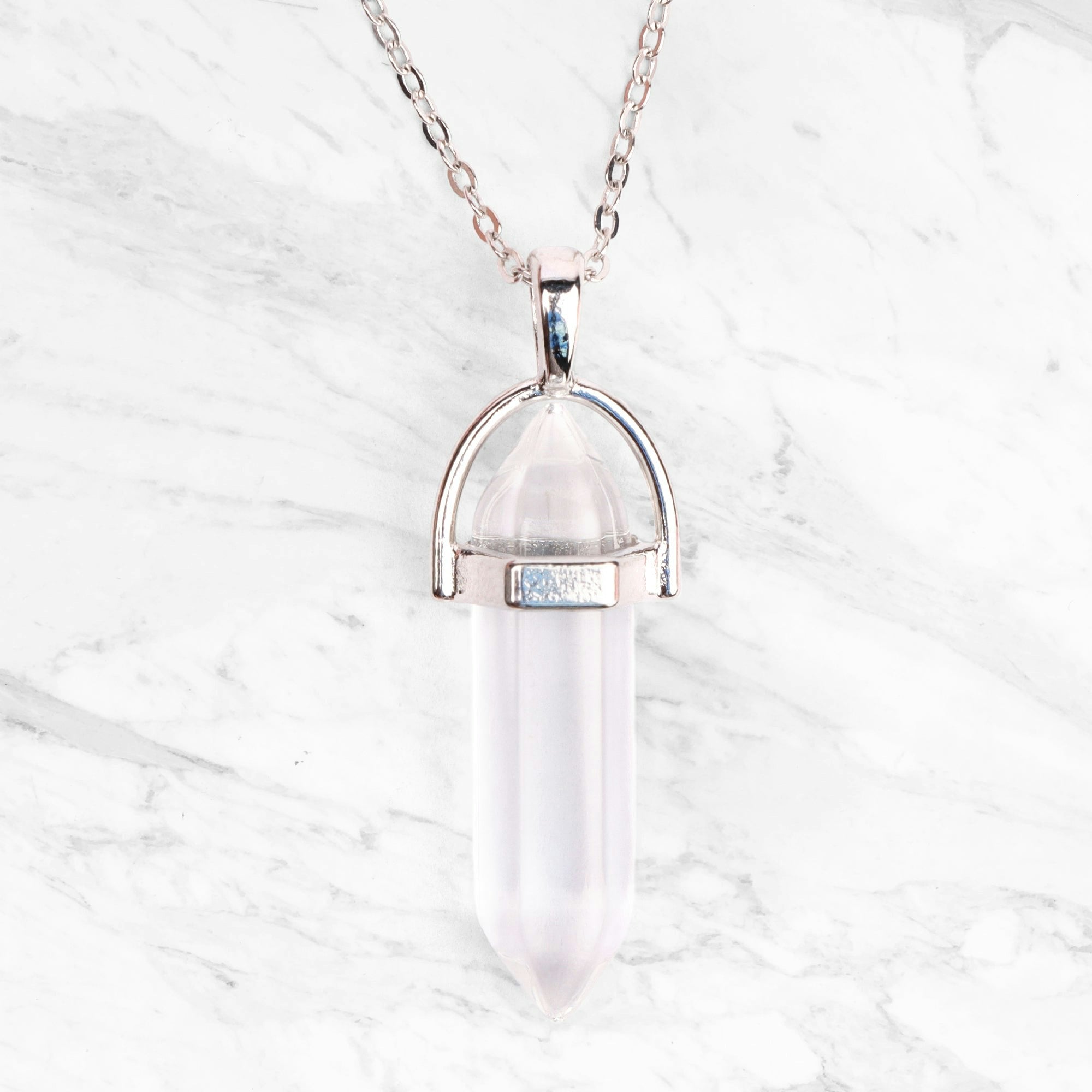Myga Silver Plated Crystal Pendant - Clear Quartz