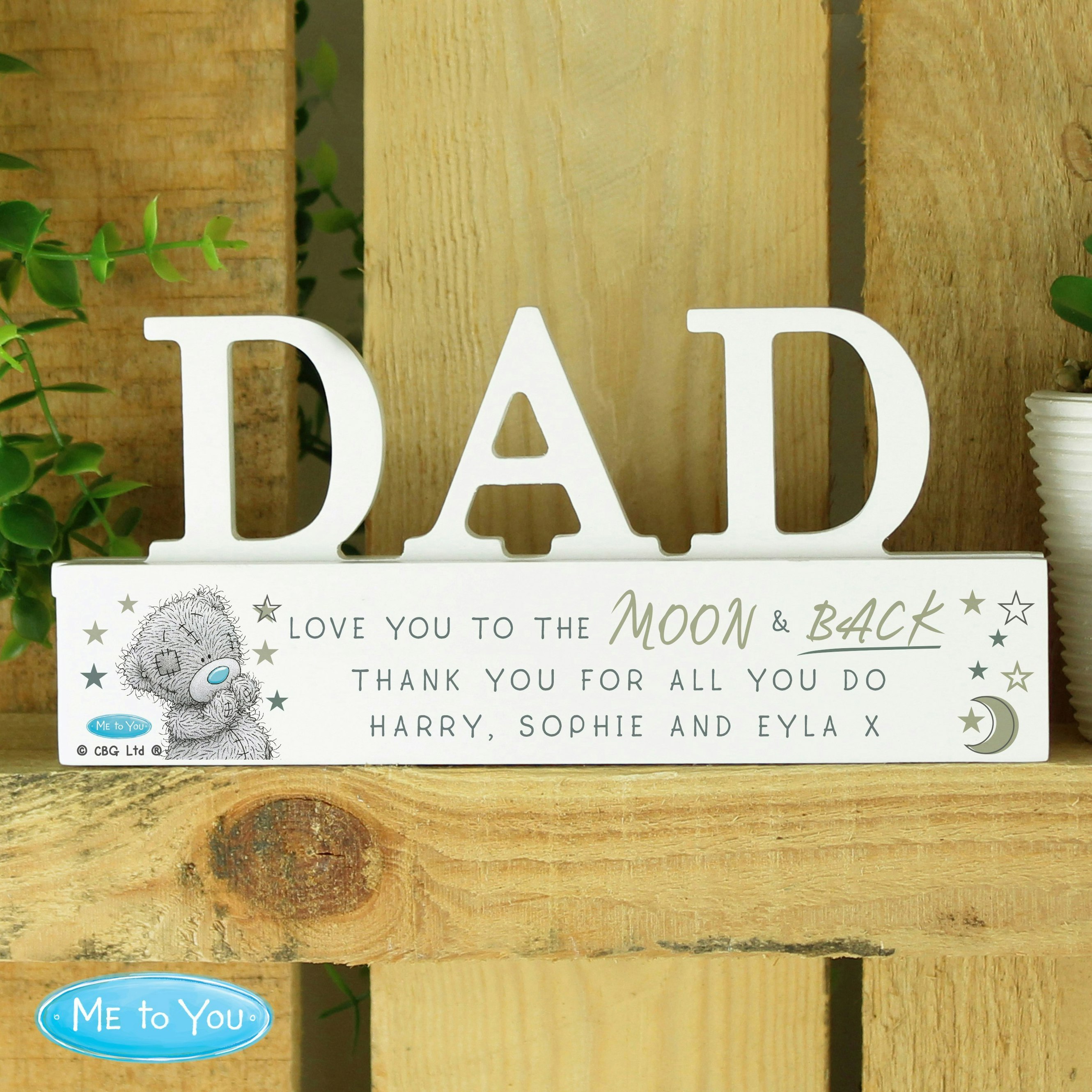 Rackhams Personalised Me To You Moon And Back Wooden Dad Ornament
