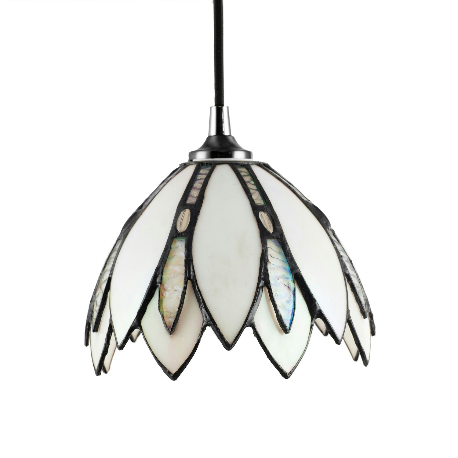 Rackhams White Floral Petal Themed Stained Glass Tiffany Pendant Lamp Shade With Beads