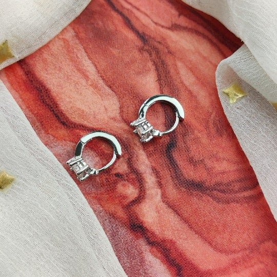 The Colourful Aura Silver Sterling Small Circle Zircon Dainty Statement Huggie Stud Hoop Earrings