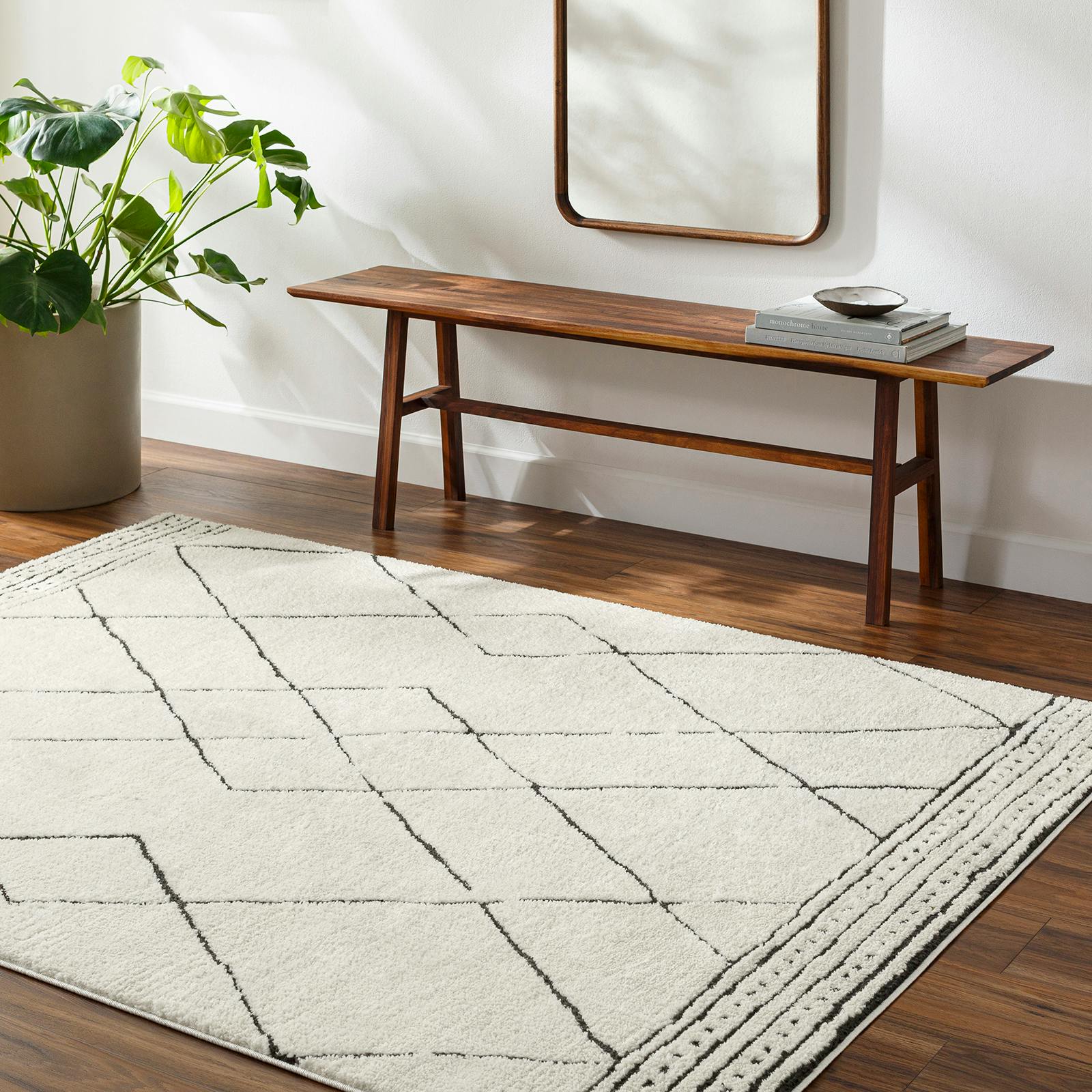 Livabliss Ivory/Black Freud-Modern High Pile Rug - 200 X 275 Cm