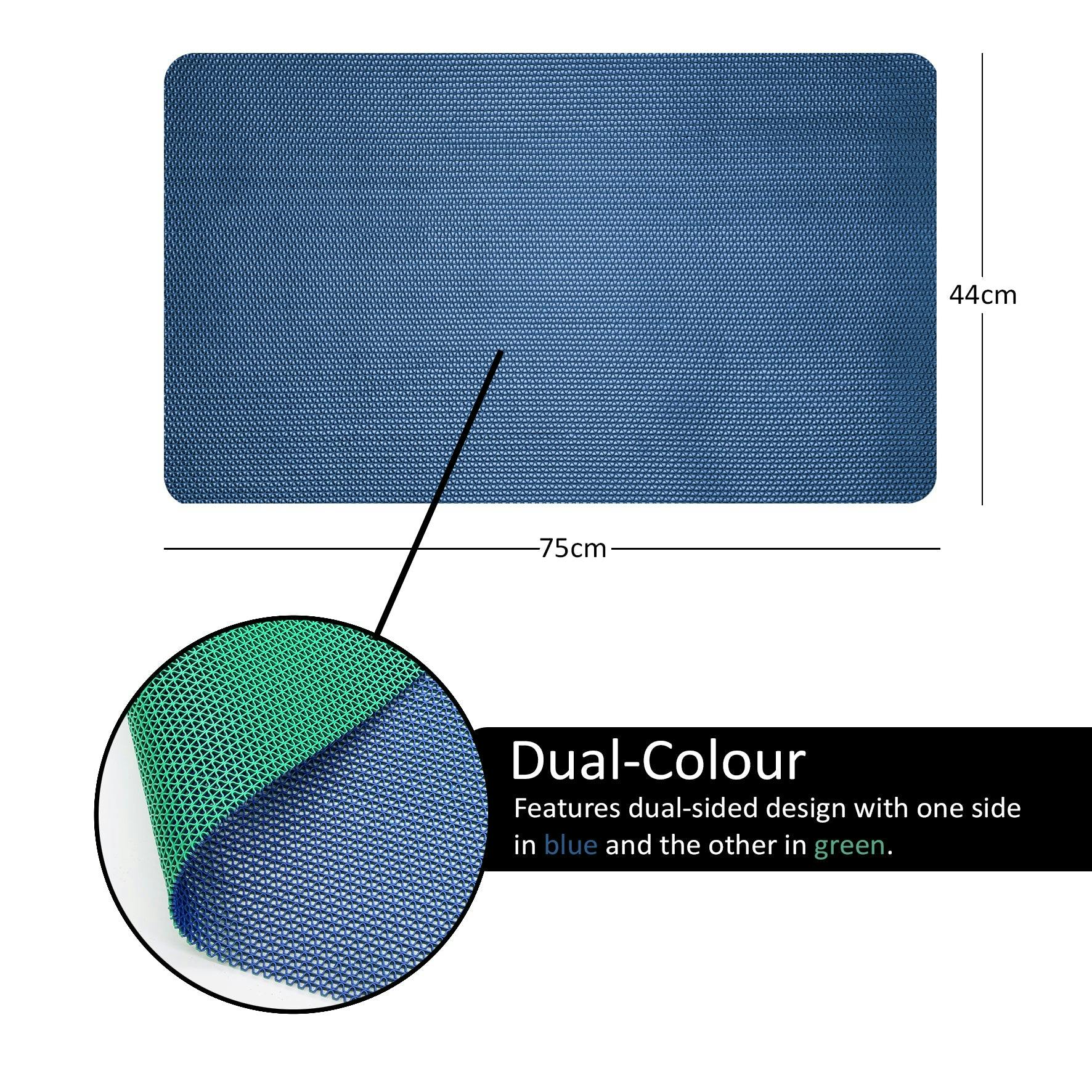 Nicoman Blue/Green Reversible Dual-Colour Pvc Shower Bathroom Anti Slip Mat - 75X44cm