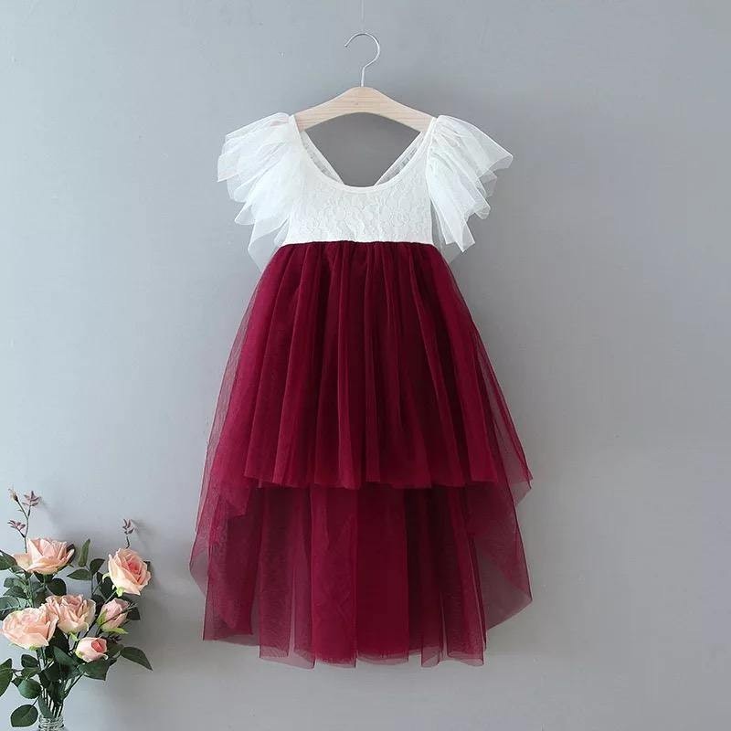 Uk Flower Girl Boutique Girls White/Burgundy/Red Uk Flower Boutique Bohemian Serendipity Dress - Wine - 12/13 Years