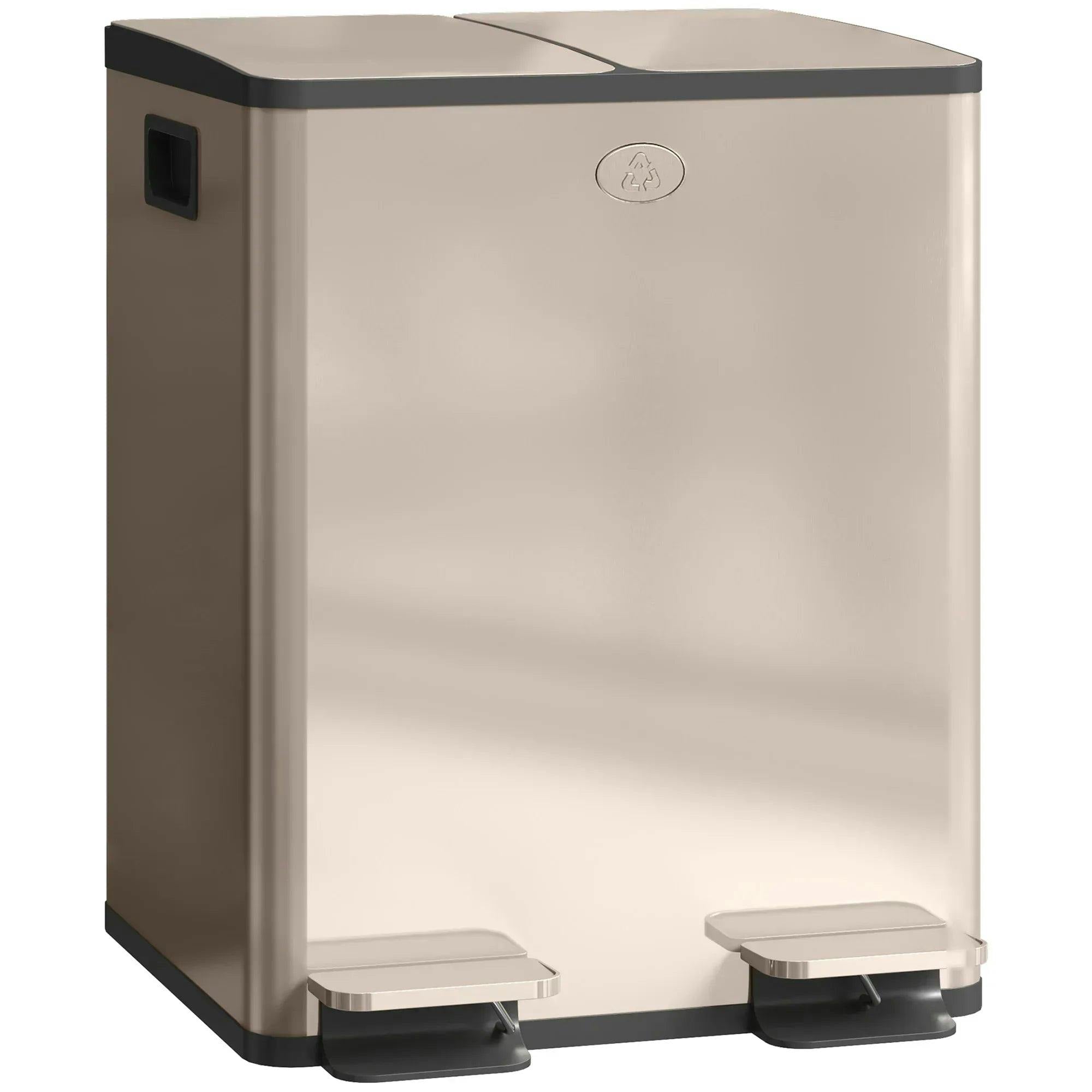 Homcom Unisex Gold X 20L Dual Kitchen Bin Pedal Bin For Recycling & Waste In Size 2 - Image 6