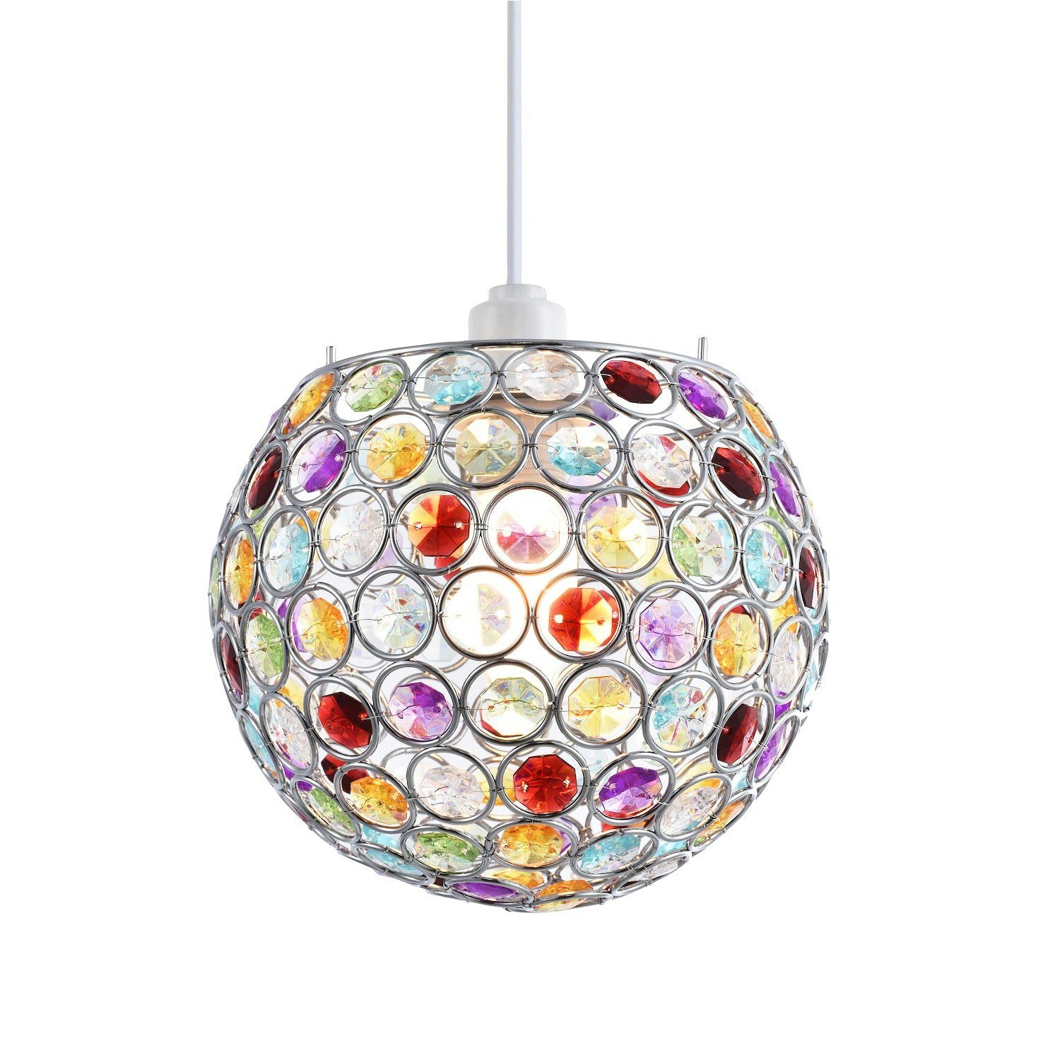 Rackhams Modern Round Globe Easy Fit Pendant Shade With Small Multi Acrylic Bead Jewels