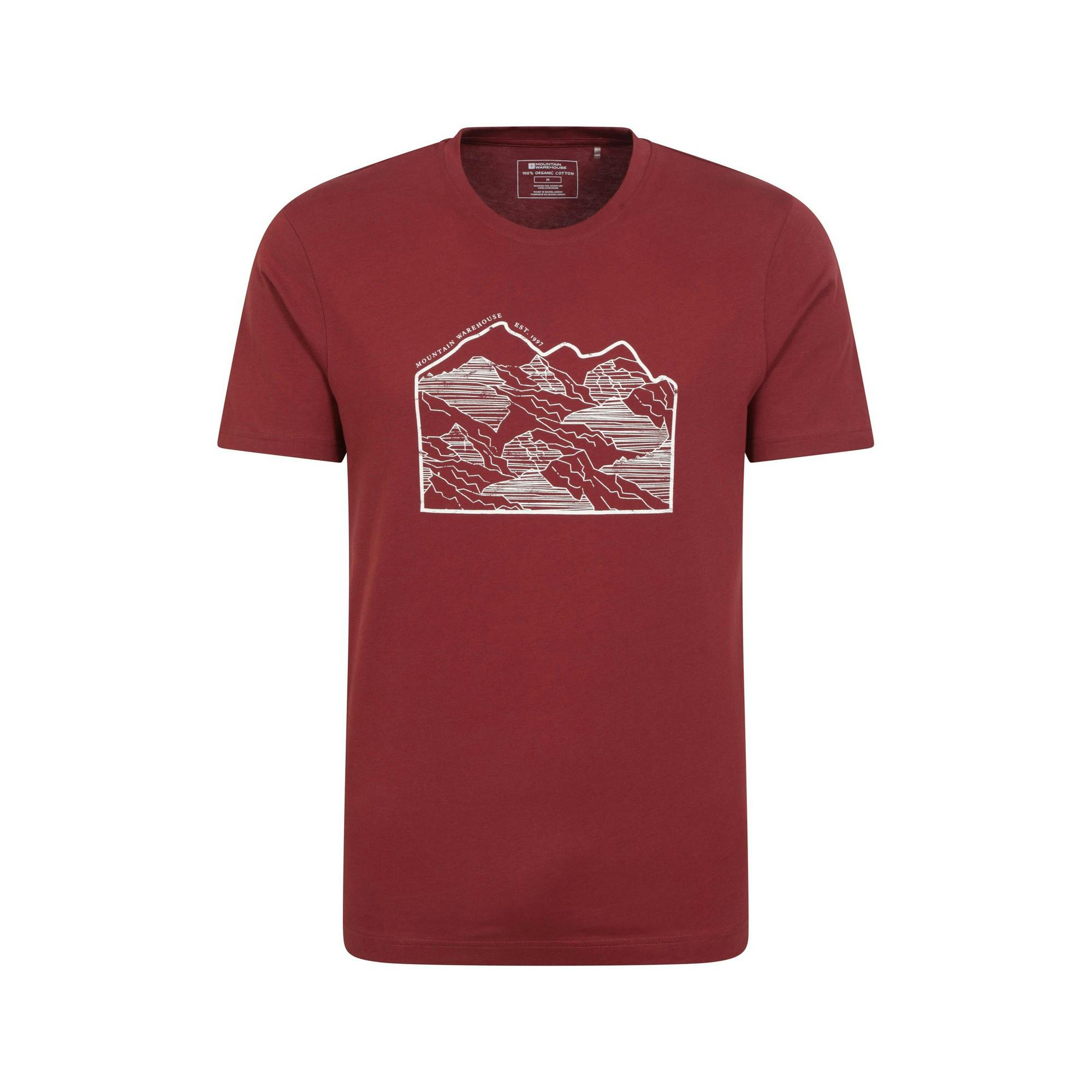 Mountain Warehouse Men's Dark/Burgundy Linear Organic T-Shirt - Xs - 100% Organic Cotton