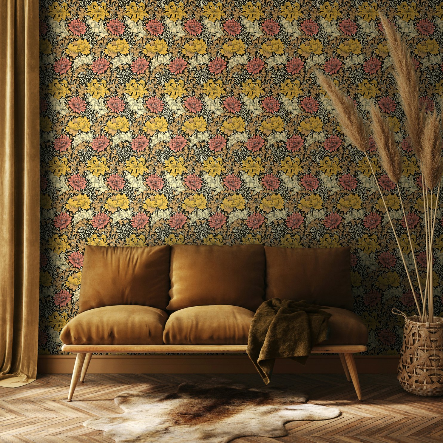 Hoopla Walls Chrysanthemum - Ginger 10M Wallpaper - Ginger