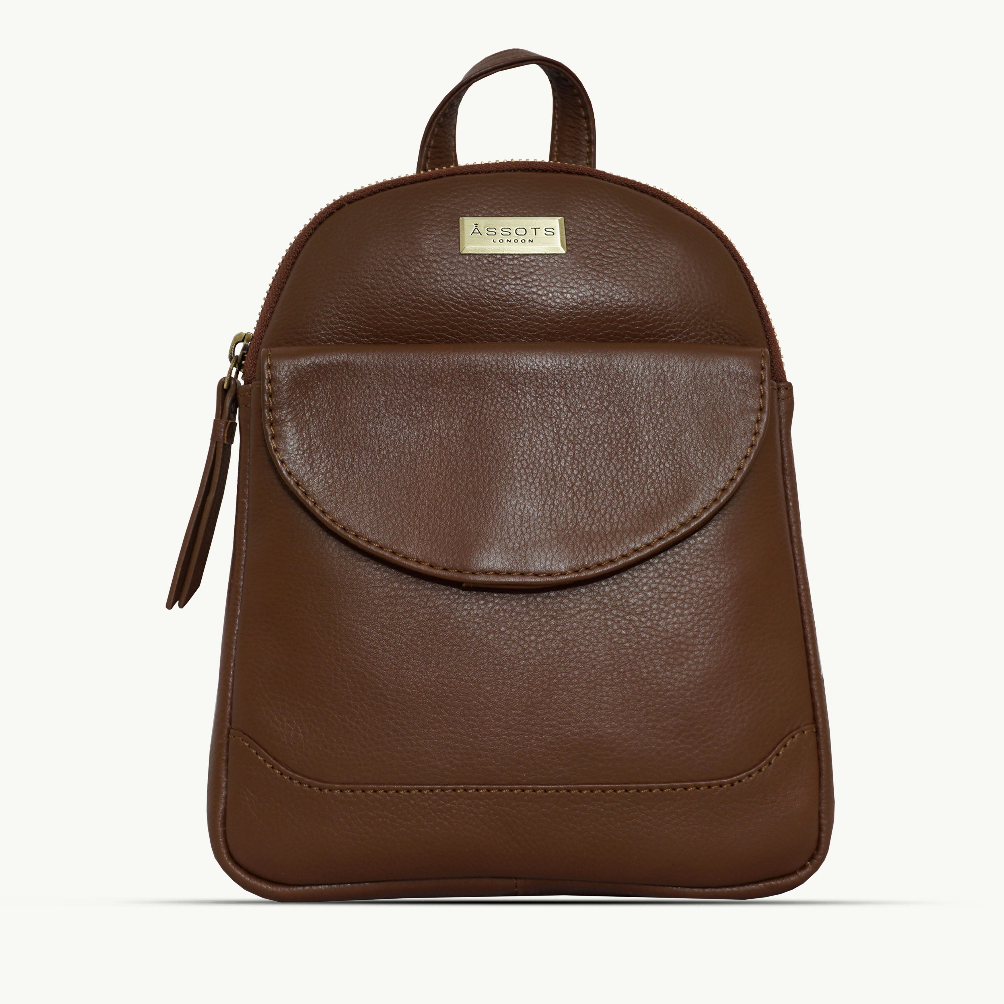 Assots London Grain 'George' Tan Mini Pebble Leather Backpack Small
