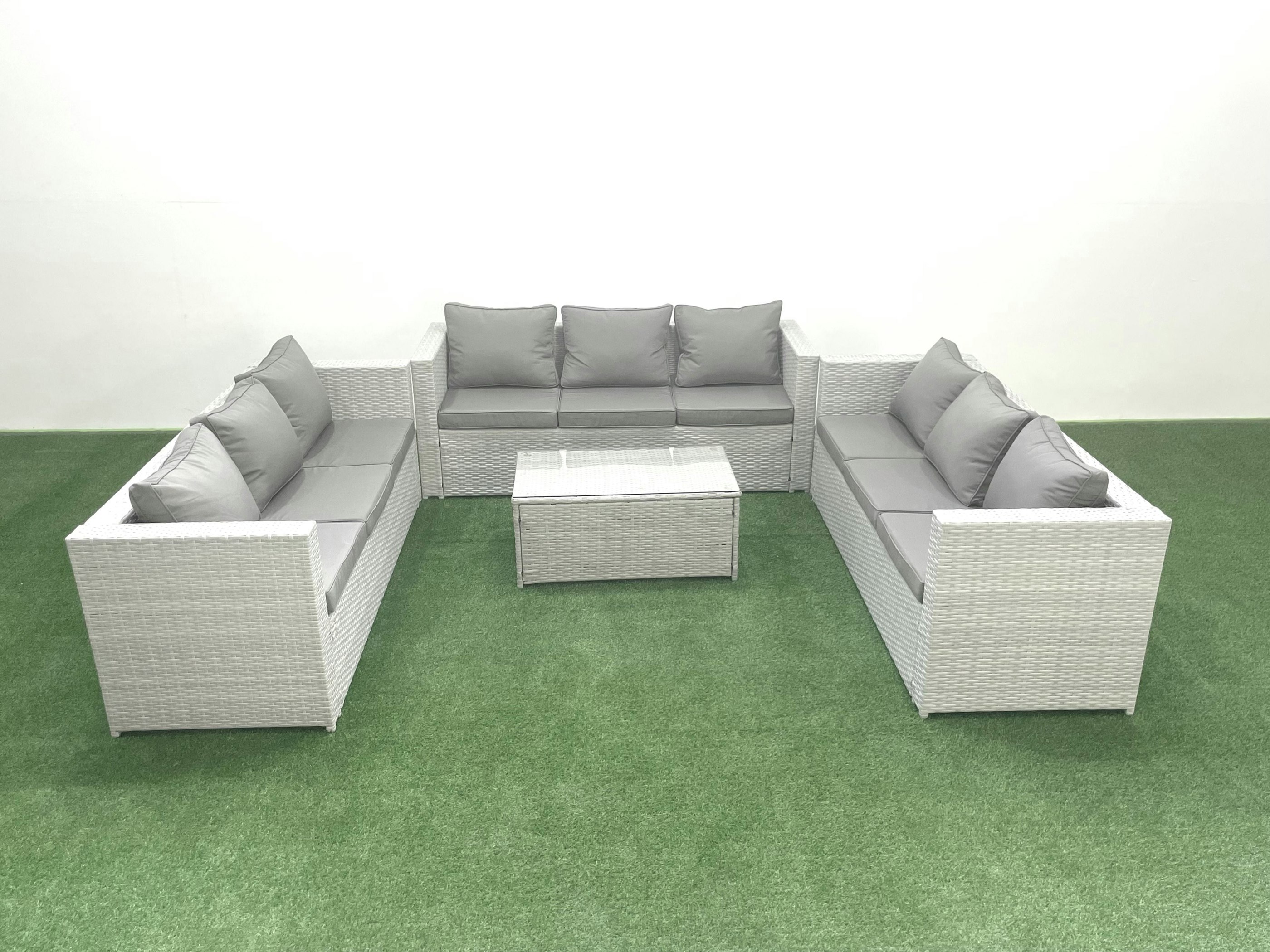 Rackhams Light/Grey Rattan Garden Outdoor Furniture Set Seater Garden Sofa Coffee Table Set Mixed Size 9
