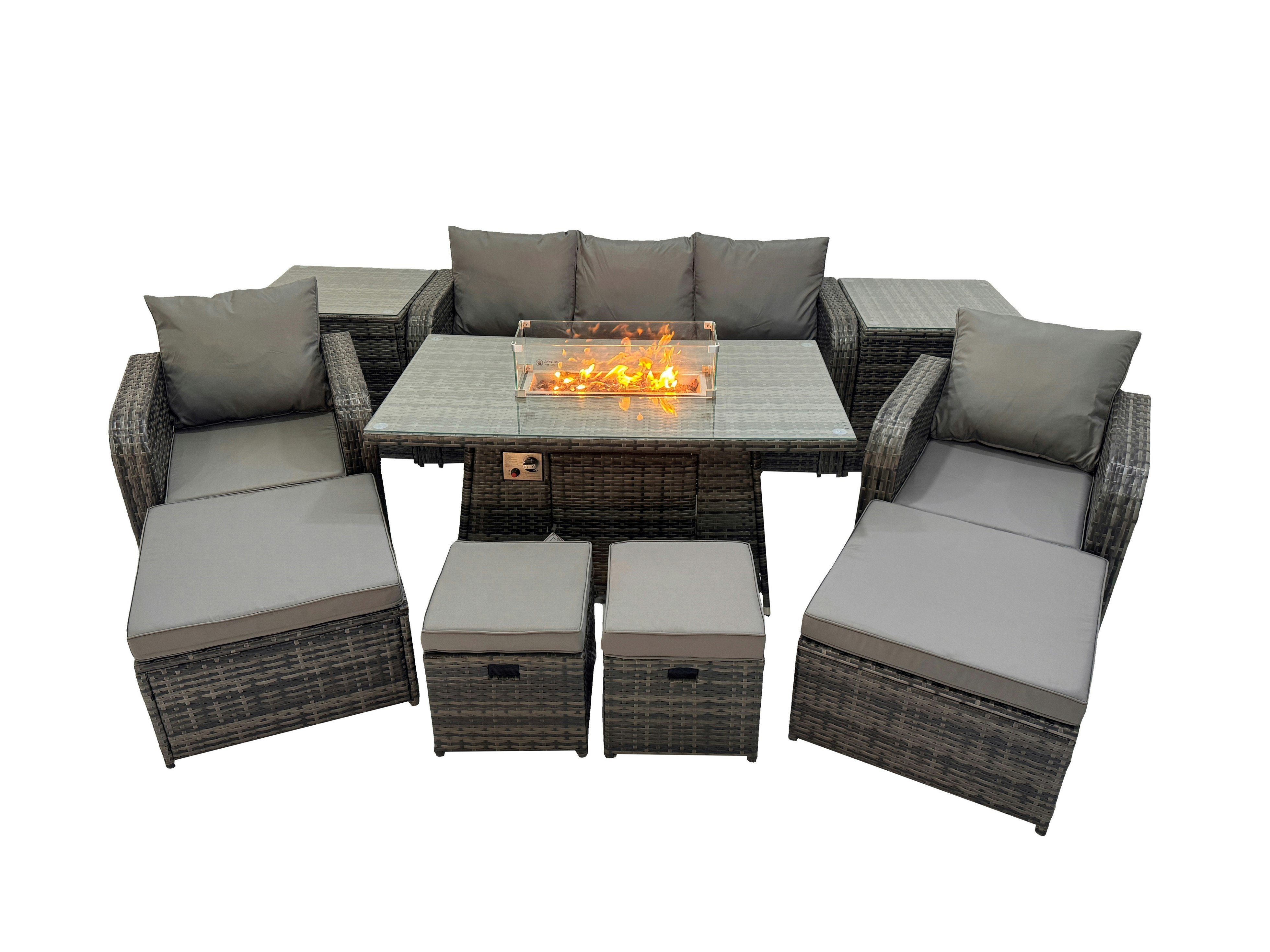 Rackhams Dark/Grey Garden Outdoor Rattan Furniture Set Rattan Reclining Chair 3 Seater Sofa With 4 Stools 2 Side Tables Mixed