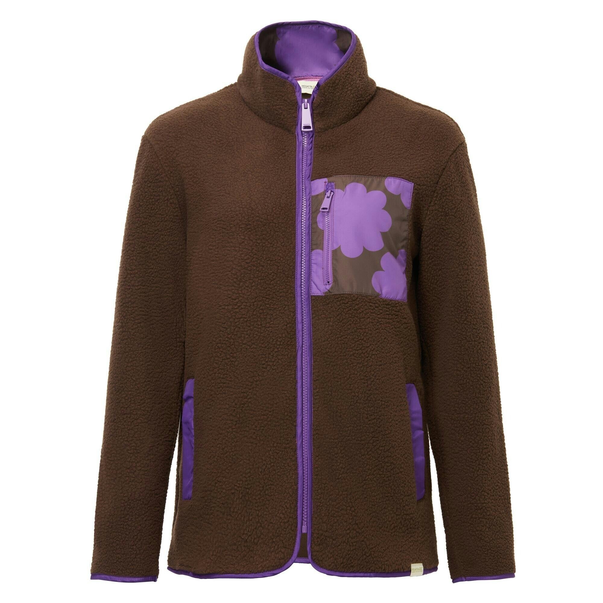 Regatta Women's Brown Orla Kiely Sun Daisy Borg Full Zip Fleece Jacket - Chocolate - 10 Uk - Chocolate - 70% Polyester/30% Recycled Polyester