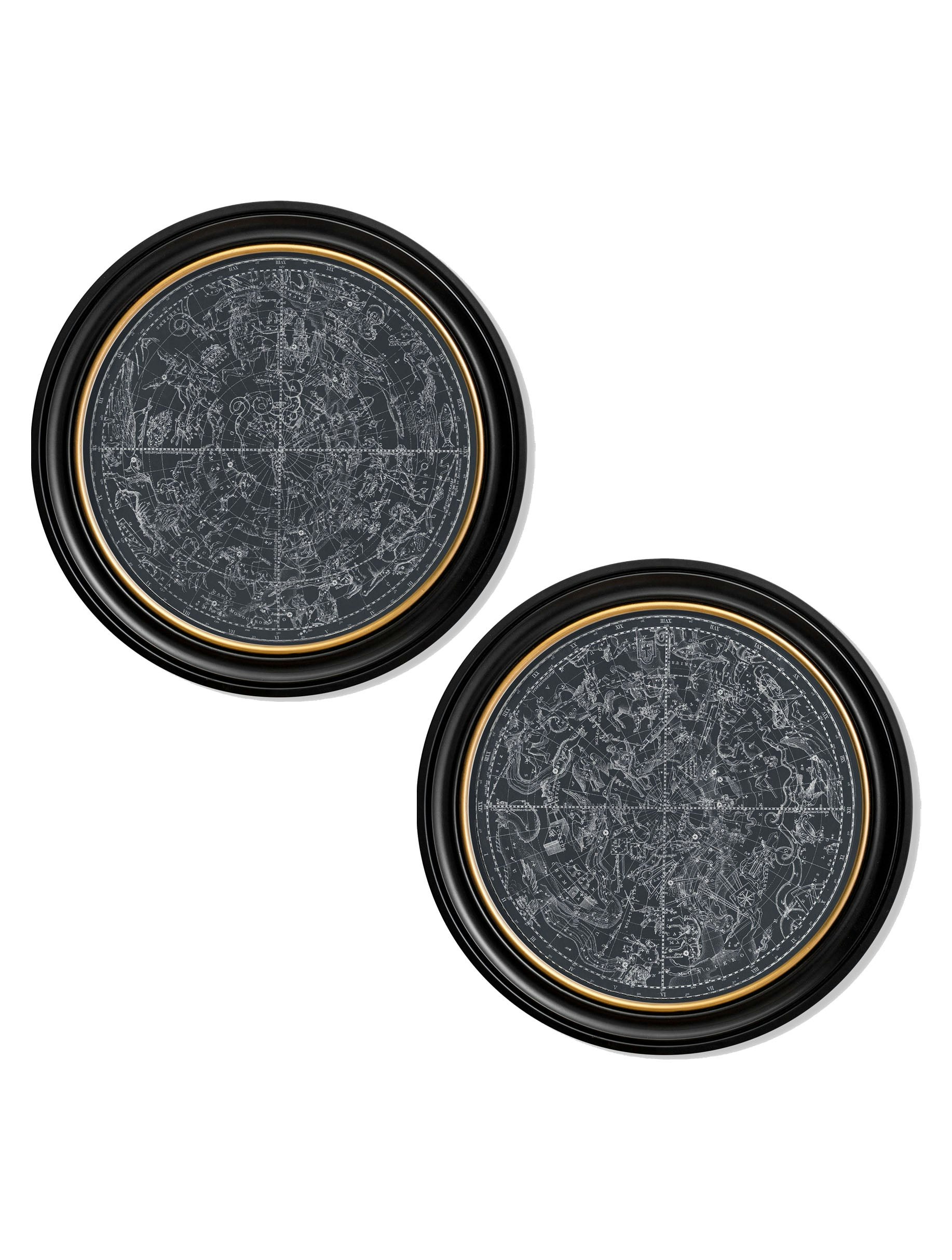 Rackhams Black C.1800 Map Of Constellations - Round Frame - 70 X 70Cm - Set Of 2