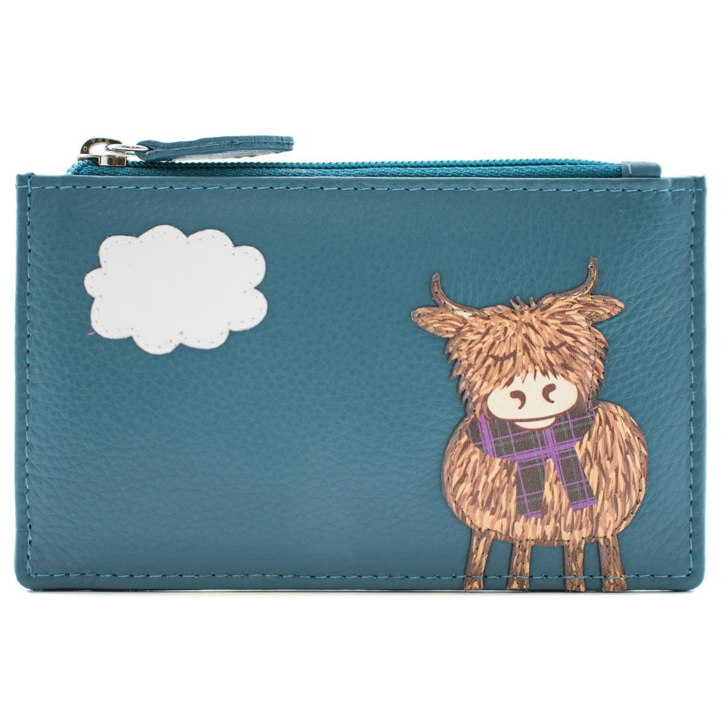 Mala Leather Highland Cow Leather Rfid Coin & Card Purse - Teal