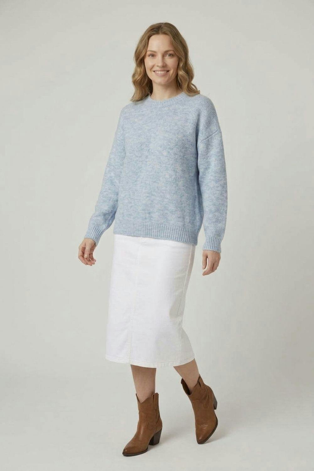 Izabel London Blue Textured Relaxed Drop Shoulder Jumper - M/L