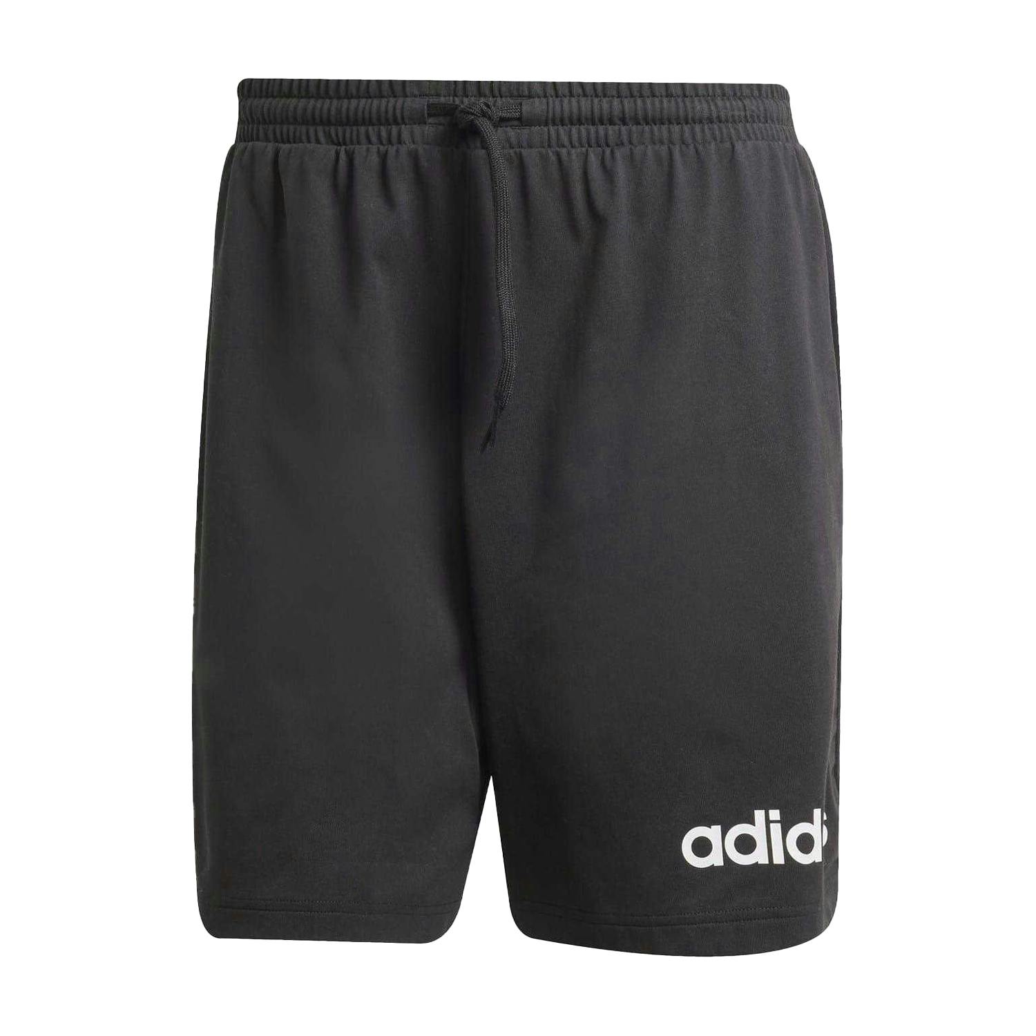 Adidas Men's Black/White Essentials Linear Single Jersey Shorts - S S - 74% Cotton/26% Recycled Polyester