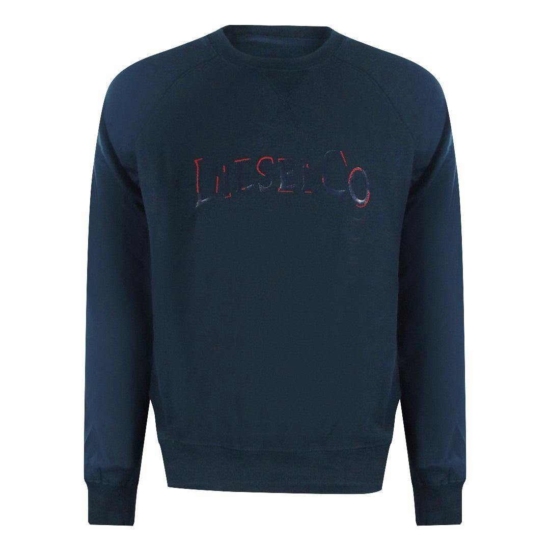 Diesel Men's Blue Total Eclipse Distressed Logo Raglan Sweatshirt - L - 100% Cotton